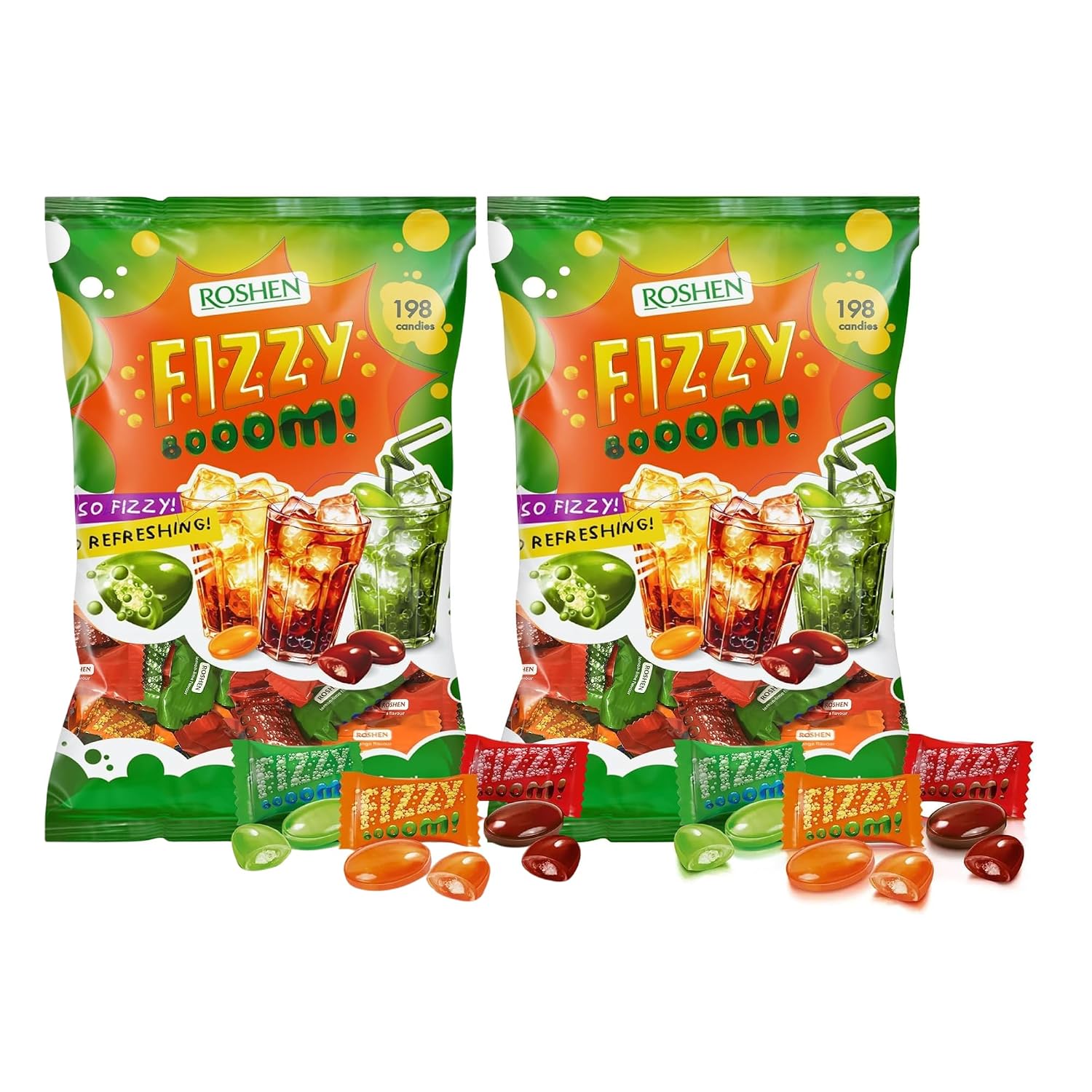 Roshen Citrus Mix Hard Candy – Assorted Fruit Flavors, Individually Wrapped, Bulk 2.2 lbs (1 kg) – Approx. 144 Pieces – Orange
