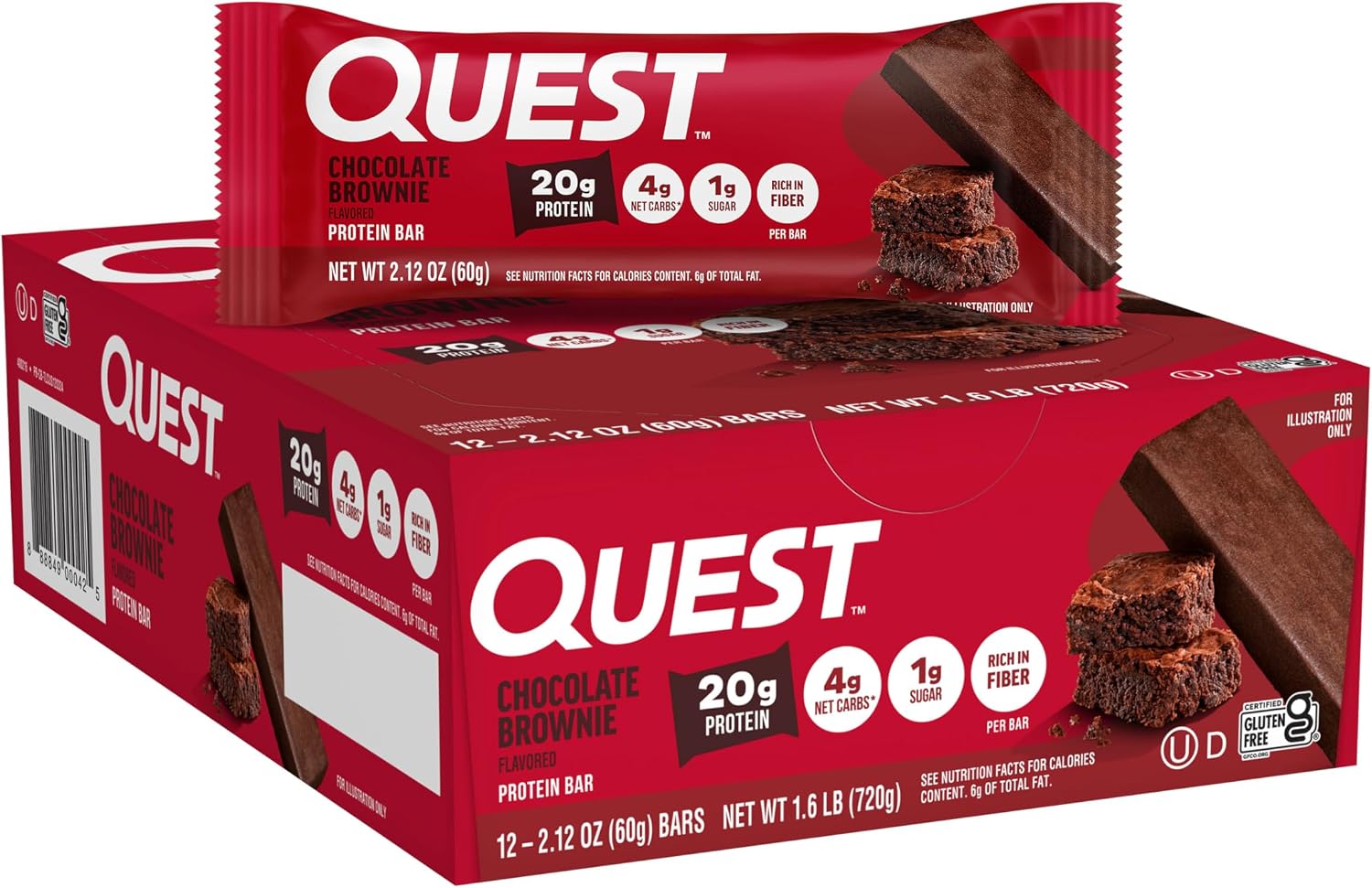 Quest Nutrition Oatmeal Chocolate Chip Protein Bars, 20g Protein, 12 Count | 12g Fiber, 5g Net Carbs, 1g Sugar, Gluten Free, High Quality Protein, Soft and Chewy, Individually Wrapped 2.12oz Bars
