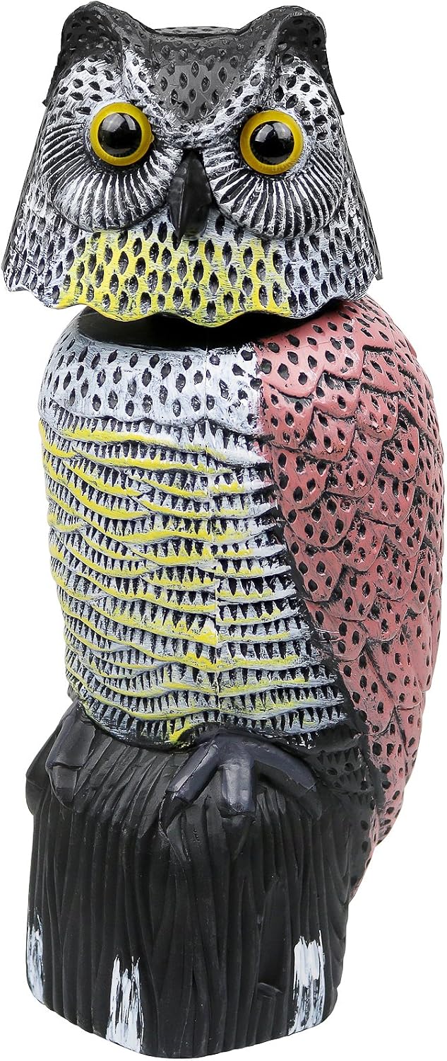 Owl Decoy to Scare Birds Away Scarecrow Fake Owl with Rotating Head, 16"
