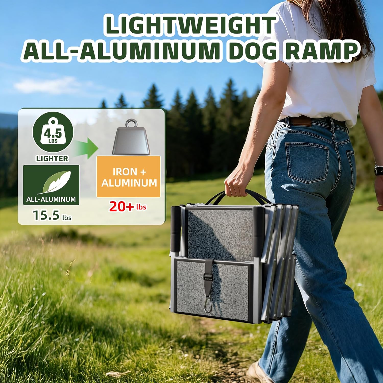 Dog Stairs for Large Dogs, 𝟐𝟎'' 𝐄𝐱𝐭𝐫𝐚 𝐖𝐢𝐝𝐞 Foldable Dog Ramp for Car, SUV & Truck, Non-Slip DogSteps for High Beds
