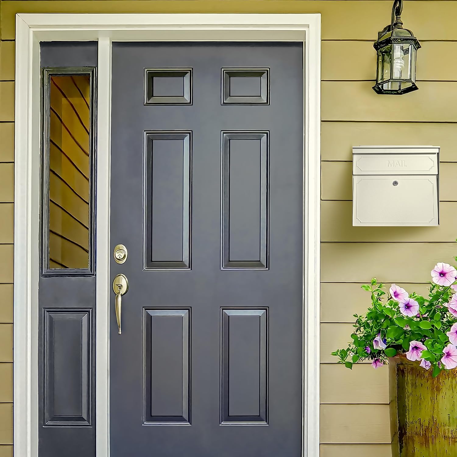 Mail Boss 7172 Townhouse Locking Security Wall Mount Mailbox, Black, Pack of 1 | Anti-pry locking door, classic stamped-panel design with decorative top cap, fixed slot fits envelopes and magazines.