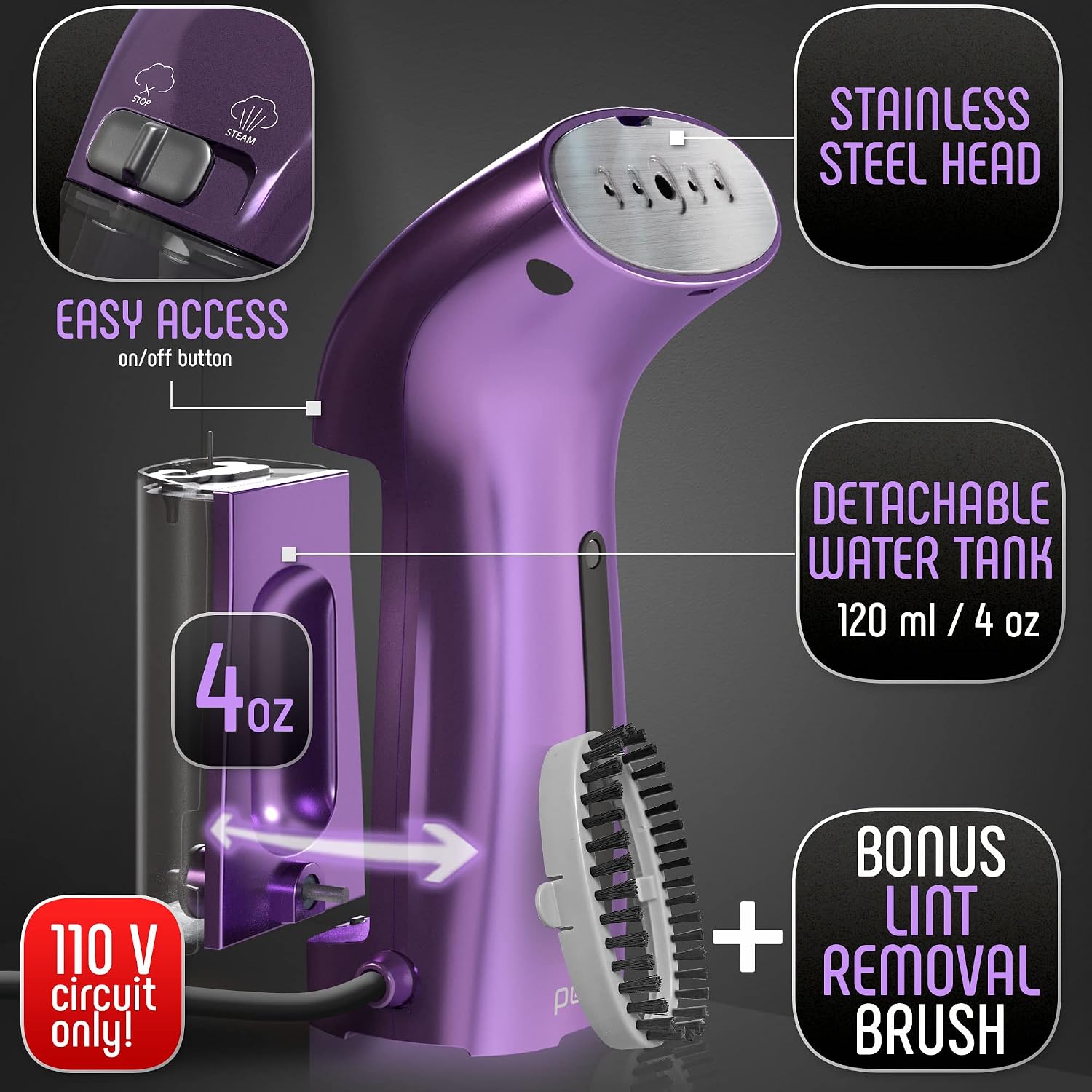 Polardo Travel Garment Steamer - Compact Portable Handheld Clothes Steamer with 360° Anti-Spill Technology