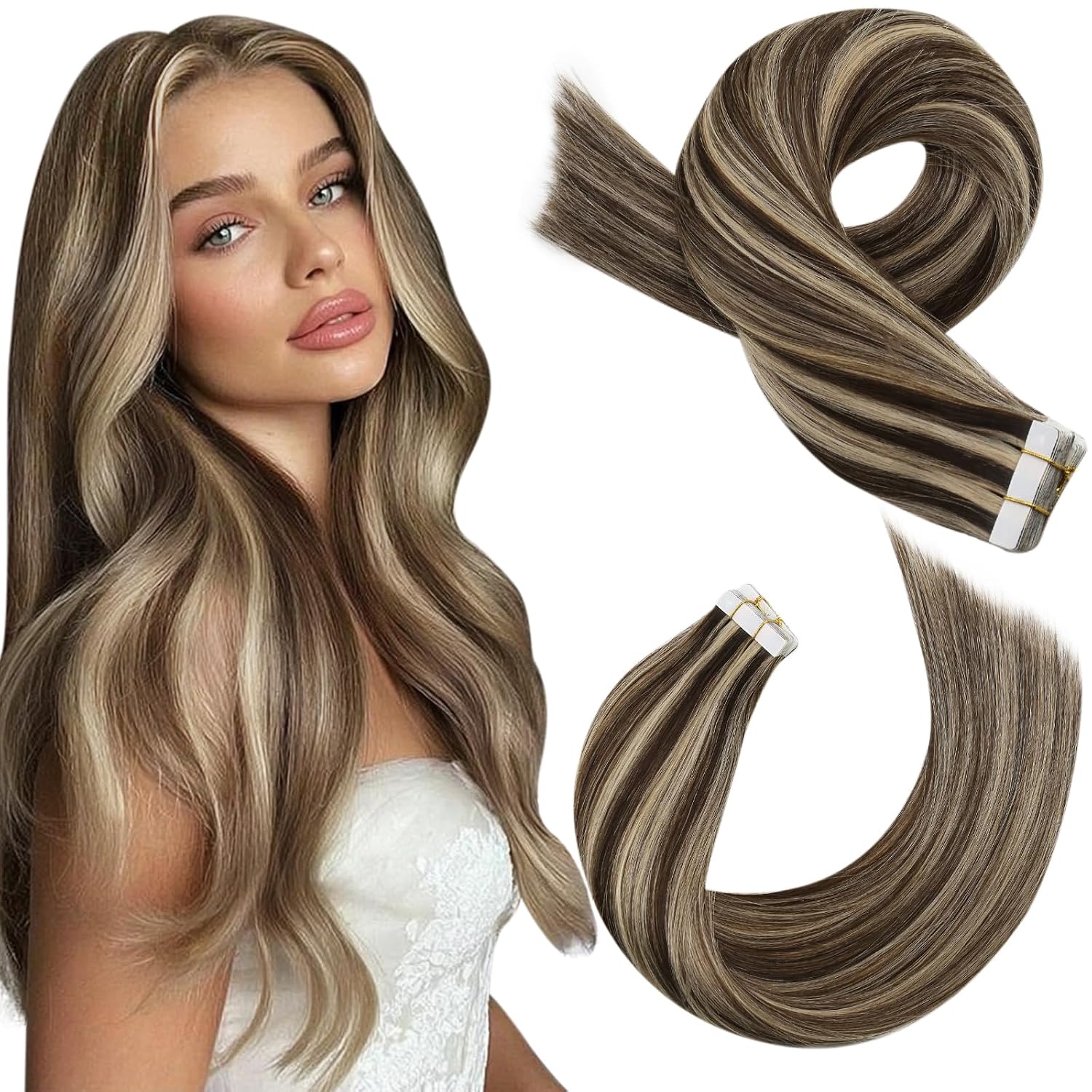 Moresoo Black Tape in Hair Extensions Human Hair, 18 Inch, 20Pcs, 50g