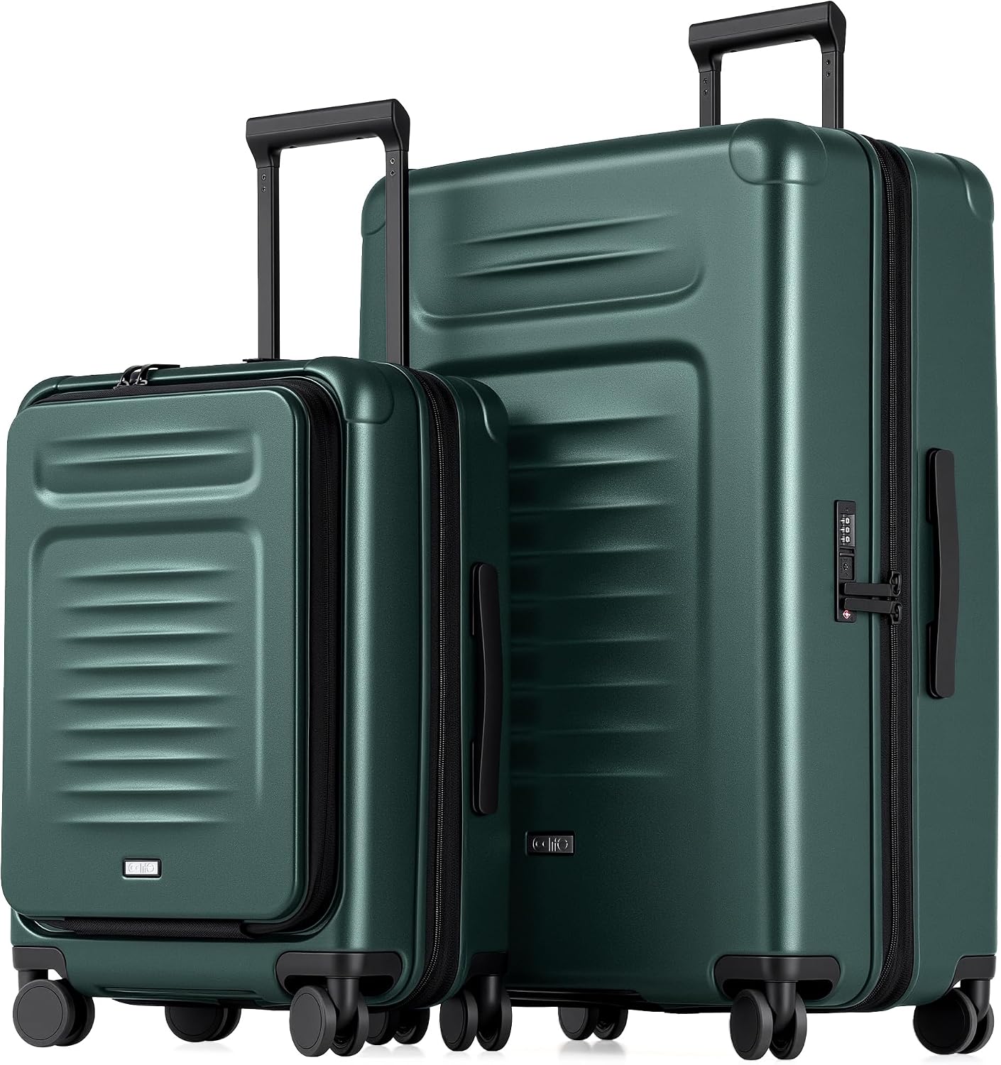 Coolife Expandable Luggage with TSA Lock Carry On Green | Front Pocket with Laptop Compartment,22x14x9 Airline Approved,Durable Hardshell Suitcases,Reinforced Bottom Groove