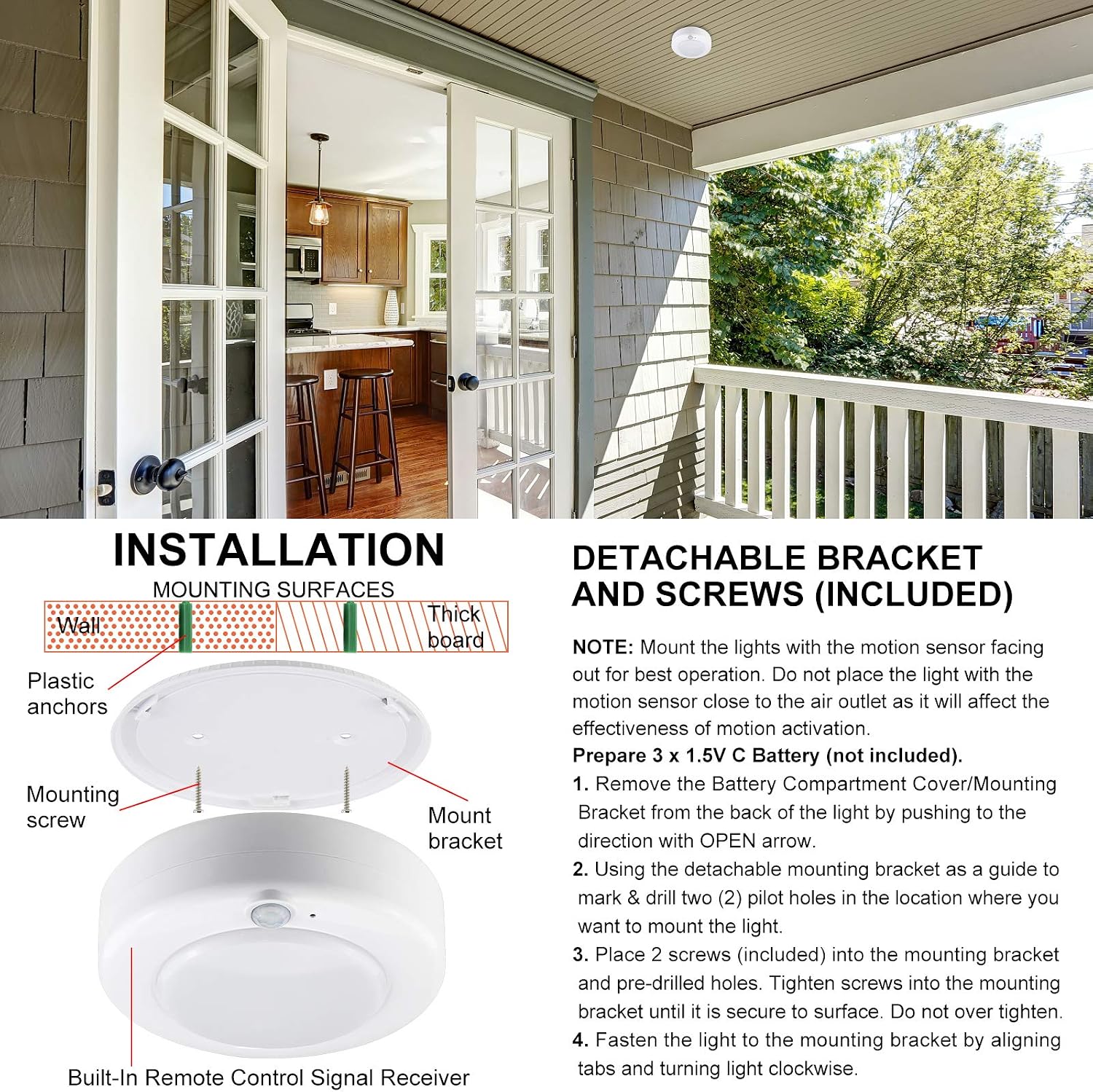 BIGMONAT Wireless Ceiling Light with Remote and Timer, Dimmable Motion Sensor Shower Light