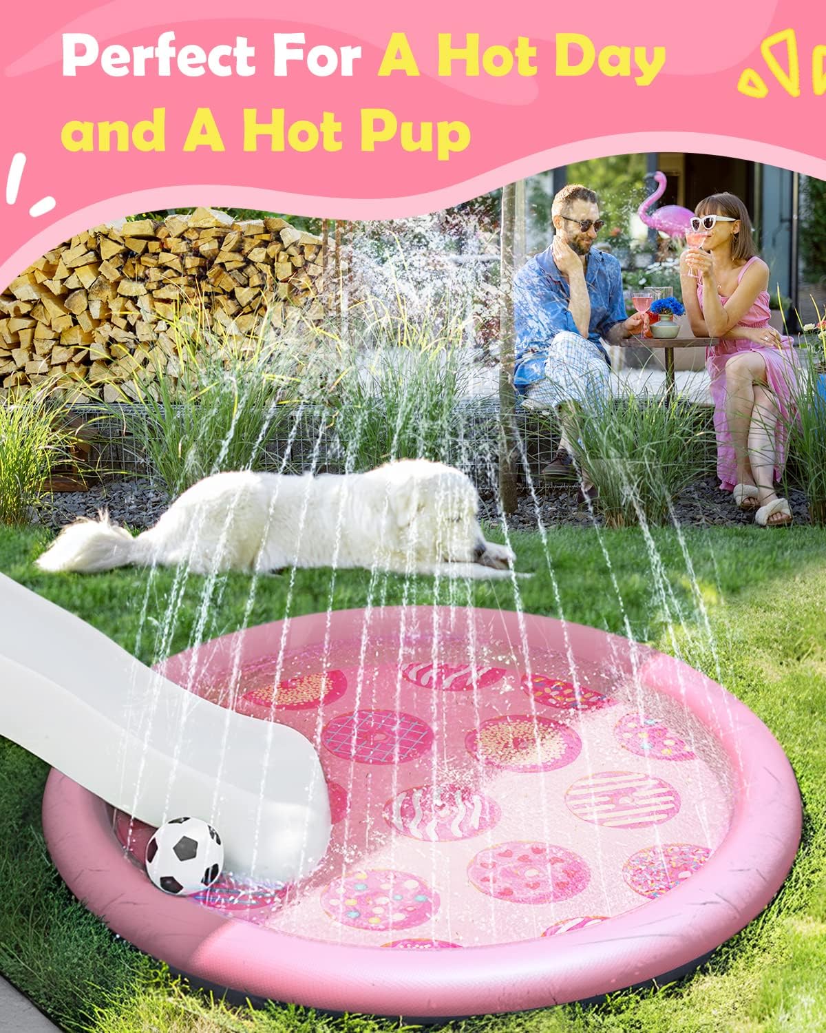 Peteast Dog Pool, Anti-Slip Splash Pad for Dogs, 67 in, Blue