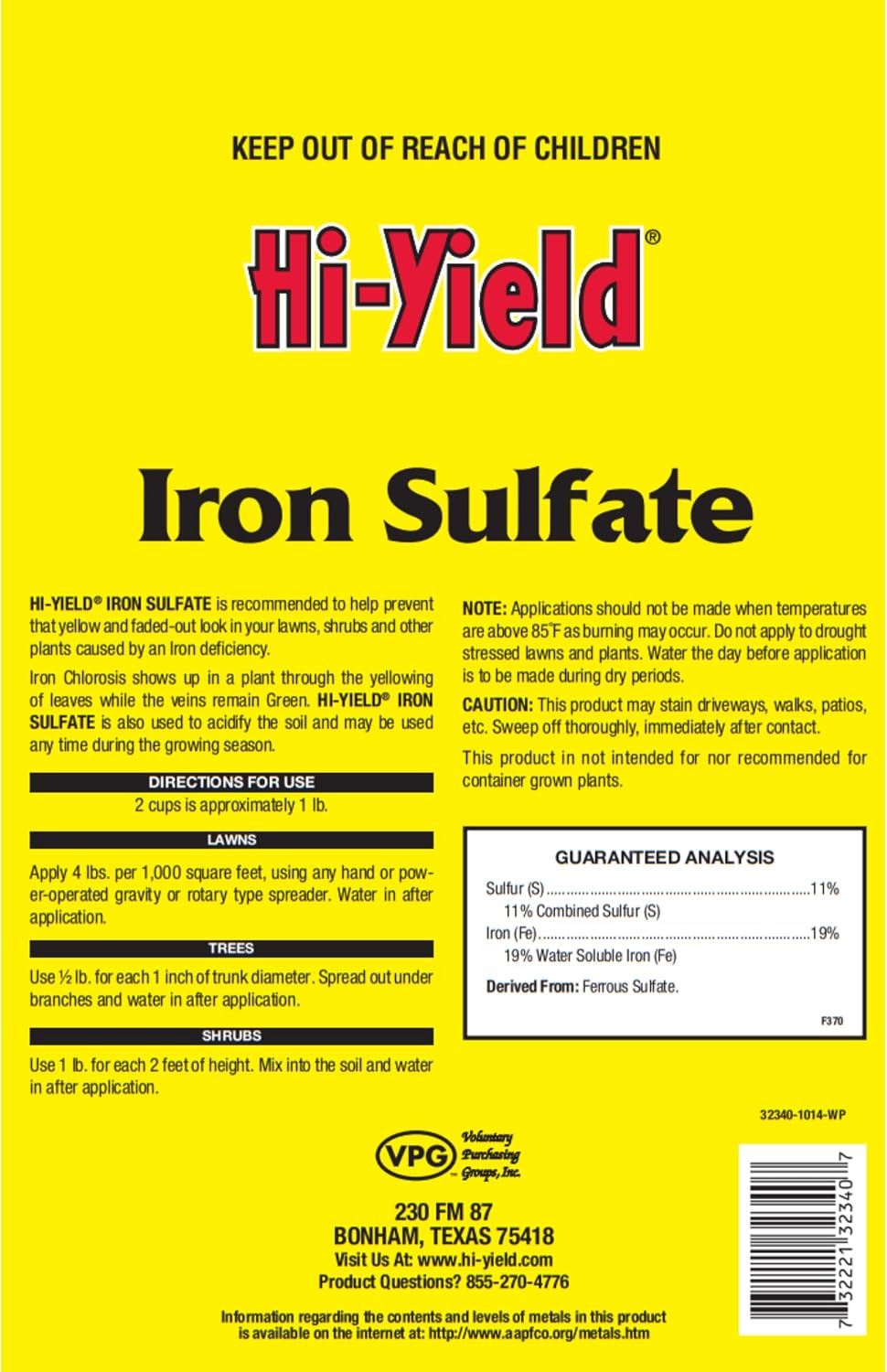 Hi-Yield (32340) Iron sulfate, 4 lbs | Iron sulfate granular - Lowers soil pH and corrects iron deficiency for acid-loving plants - Home gardeners