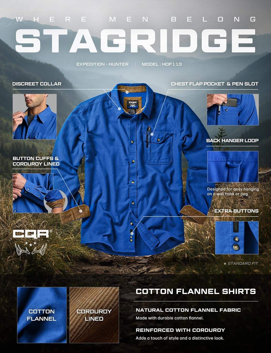 CQR Men's 100% All Cotton Button Down Flannel Shirts, Long Sleeve Brushed Warm Soft Casual Outdoor Plaid Shirt