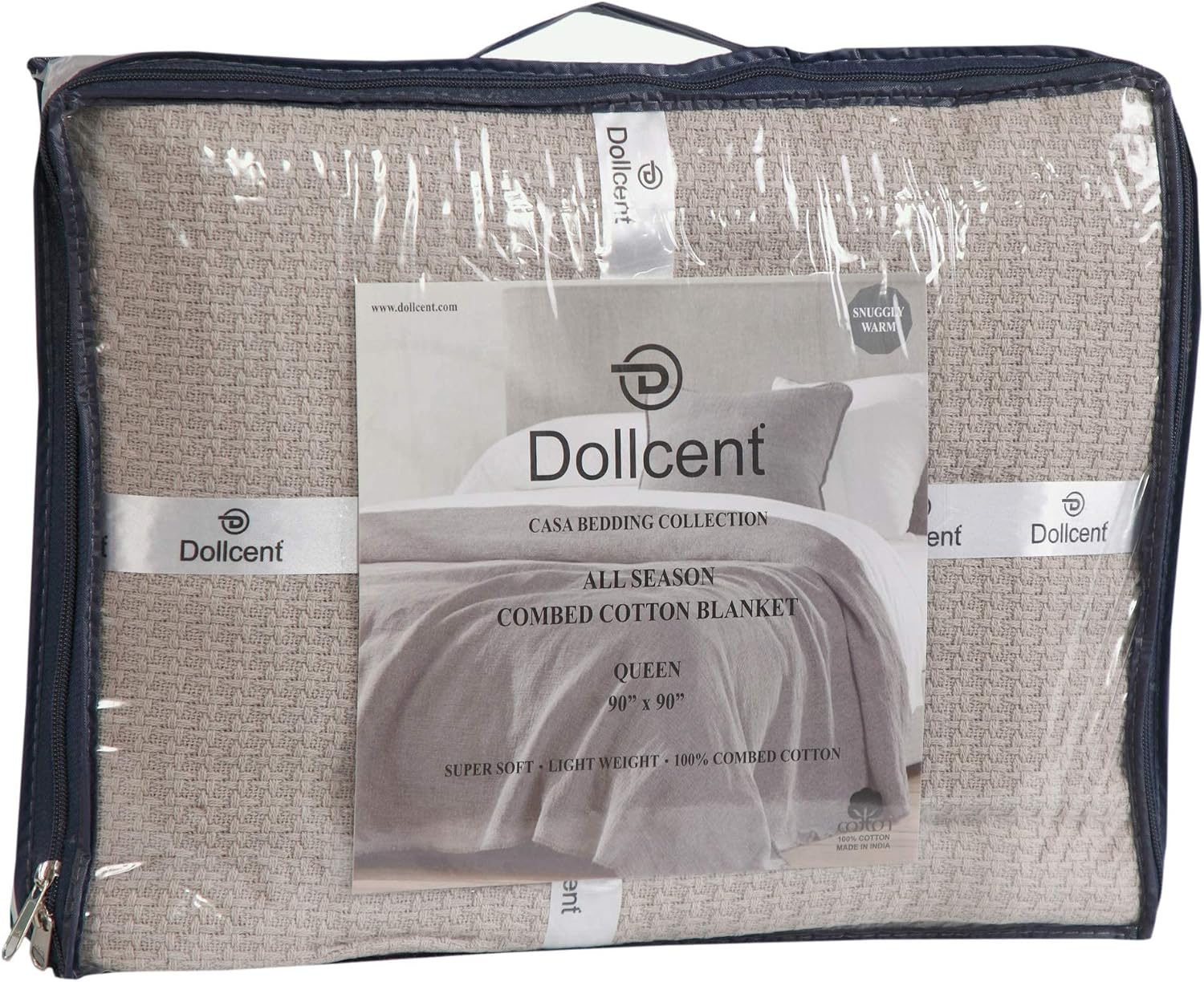 DOLLCENT 100% Cotton Queen Size Blanket for Bed, Premium Soft Combed Lightweight Blankets, Washed Breathable Cozy Bed Throw Blanket, Ivory Queen Cotton Blankets for All Season: Ivory (90"x90")