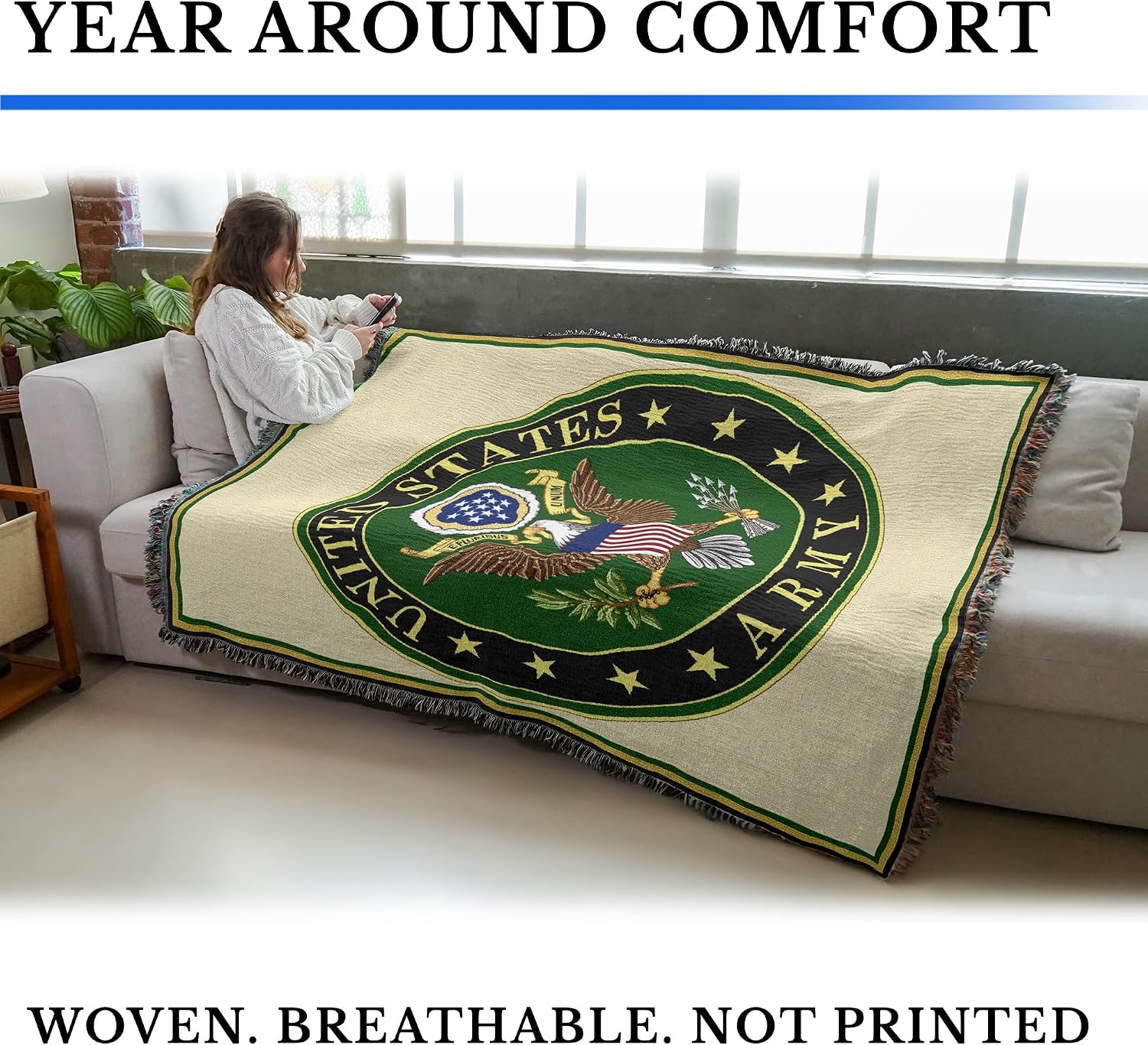Pure Country Weavers US Army -Military Service Mark Seal Blanket Eagle - Gift Military Tapestry Throw Woven from Cotton - Made in the USA (72x54)