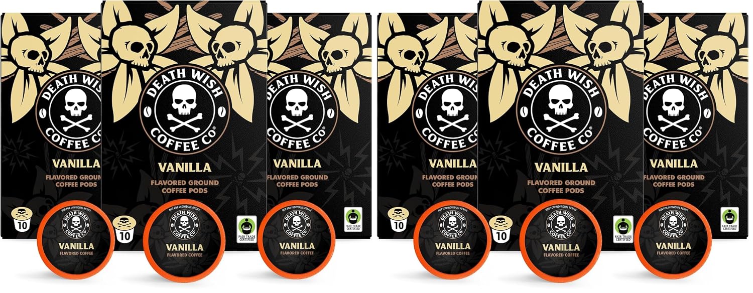 Death Wish Coffee Dark Roast Single Serve Coffee Pods, Organic, 50 Count | Fair Trade Arabica & Robusta, Baker's Chocolate & Cherry Notes, Low Acidity, Heavy Smooth Body, Bold & Intense