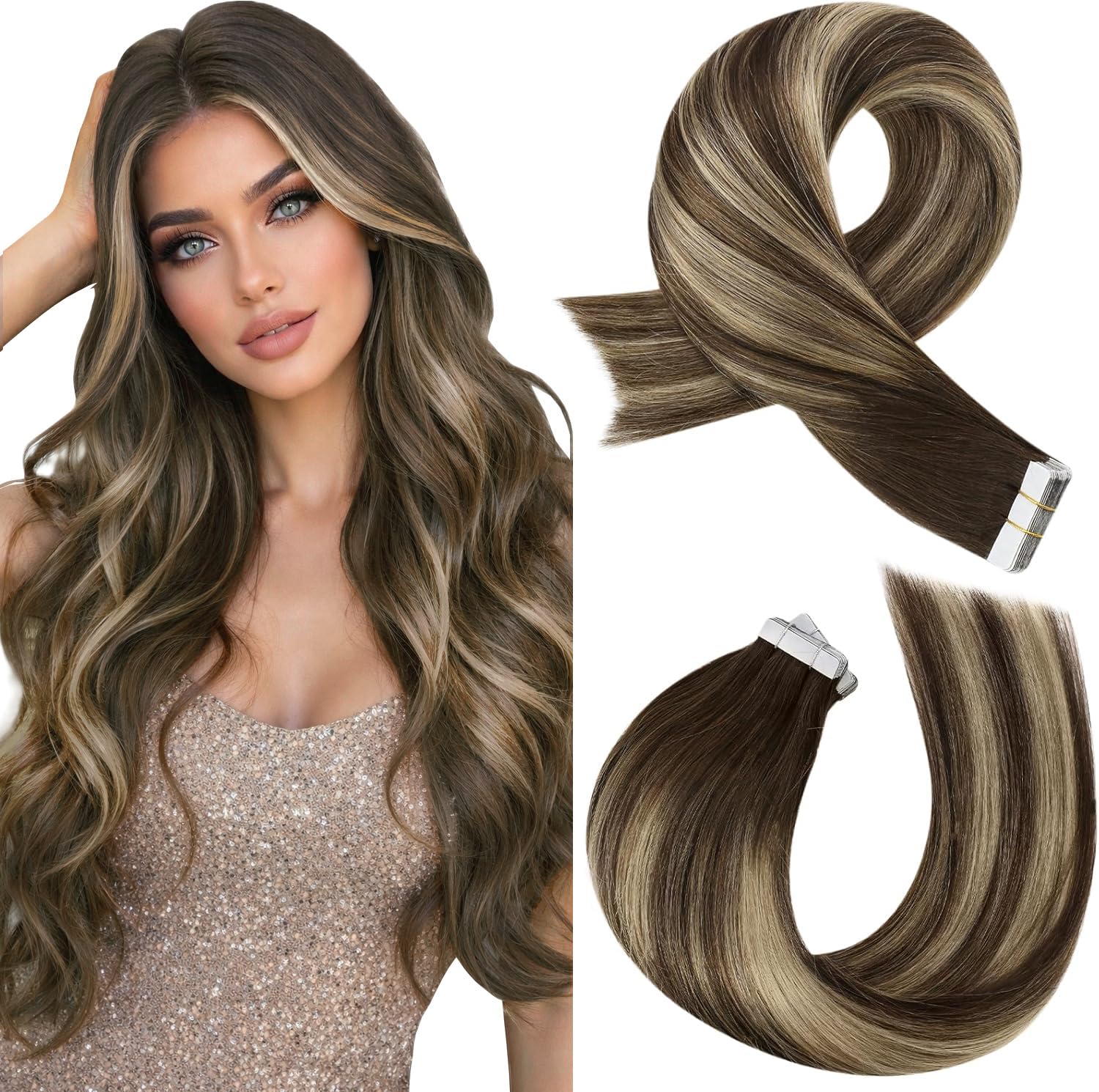 Moresoo Black Tape in Hair Extensions Human Hair, 18 Inch, 20Pcs, 50g