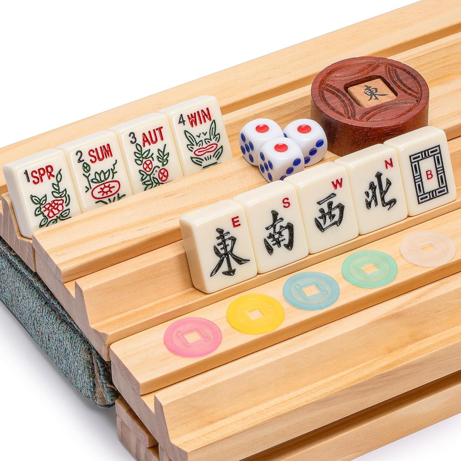 Yellow Mountain Imports American Mahjong Set, Chinoise with Soft Leatherette Case - Racks with Pushers, Scoring Coins, Dice, and Wind Indicator