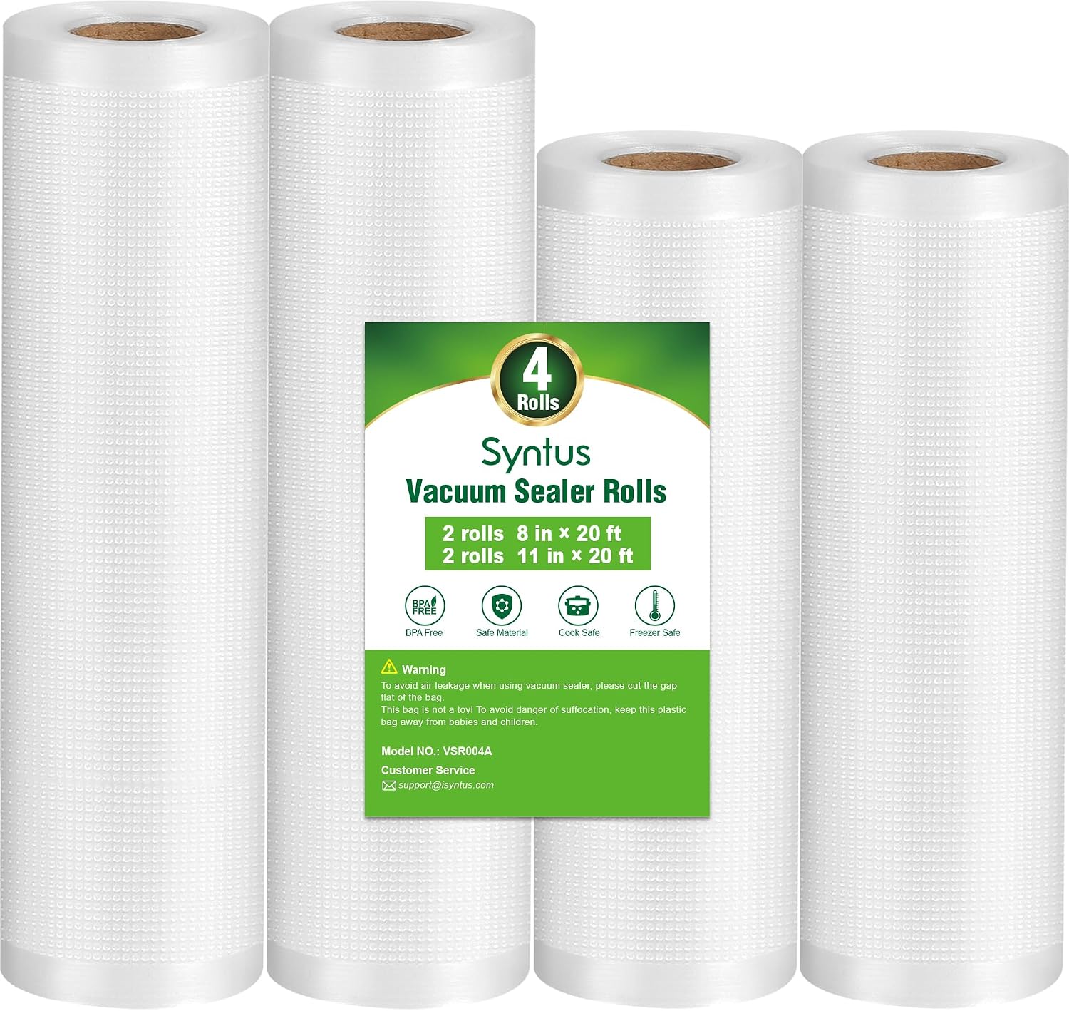 Syntus Vacuum Sealer Bags for Food, 3 Rolls 11" x 20' and 3 Rolls 8" x 20'