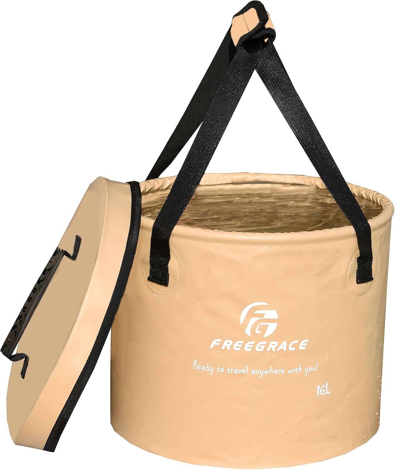 Freegrace Collapsible Bucket with Mesh Tool Pocket - 10L, 16L & 23L Portable Folding Water Container - Heavy Duty 500D Tarpaulin, BPA-Free Wash Basin for Camping, Fishing, RV, and Car Washing