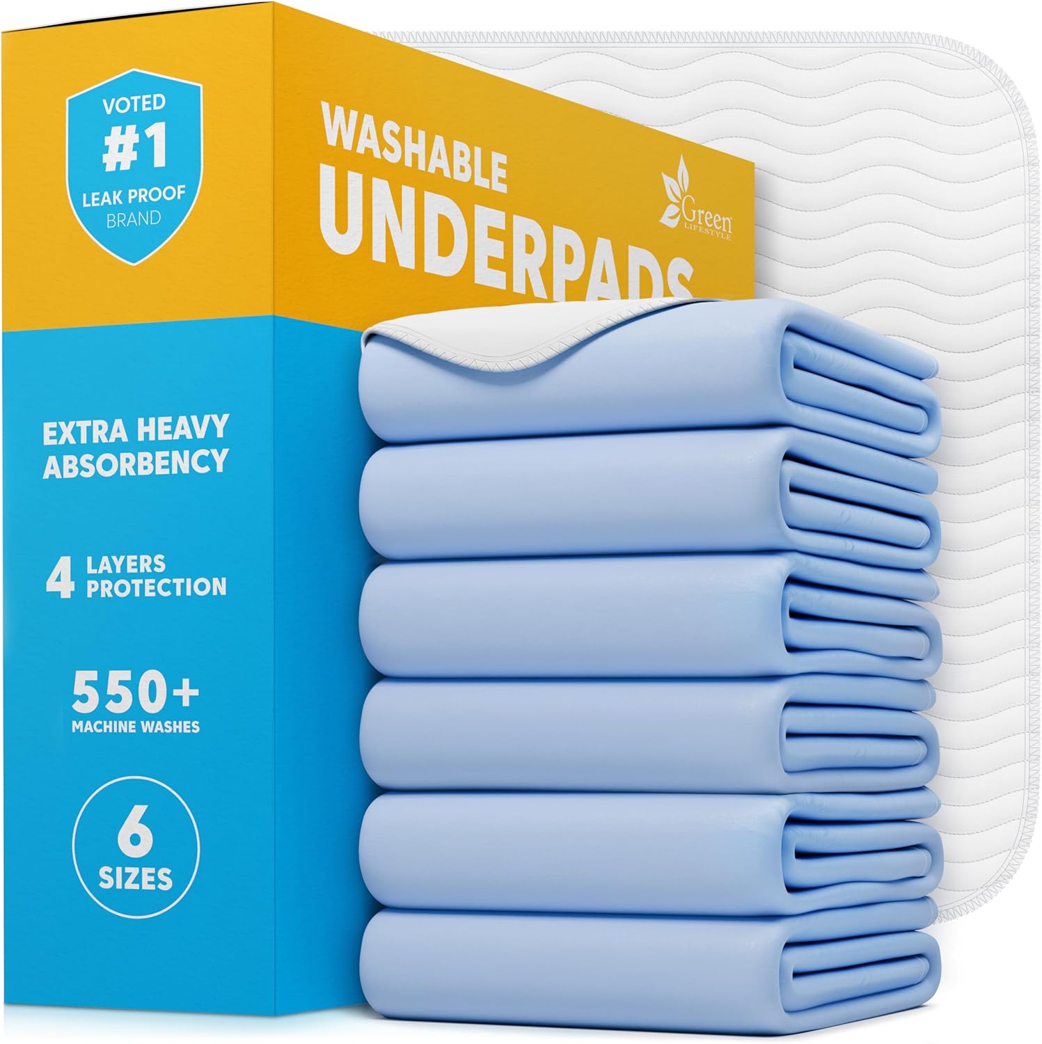 GREEN LIFESTYLE Washable Underpads - Large Pads for use as Incontinence Bed Pads, Reusable Pet Pads, Great for Dogs, Cats, Bunny