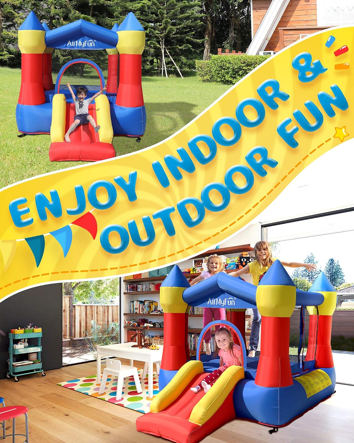 AirMyFun Pink Inflatable Toddler Bounce House with Blower, Indoor/Outdoor Jumping Castle for Kids 3-8, Inflatable Bouncy House with Slide, 82011B