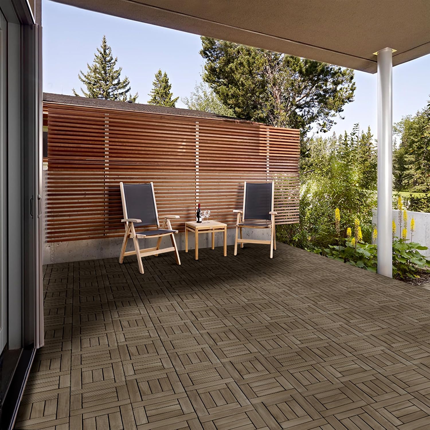 Topeakmart 27PCS Interlocking Deck Tiles 12x12 Patio Flooring, Brown