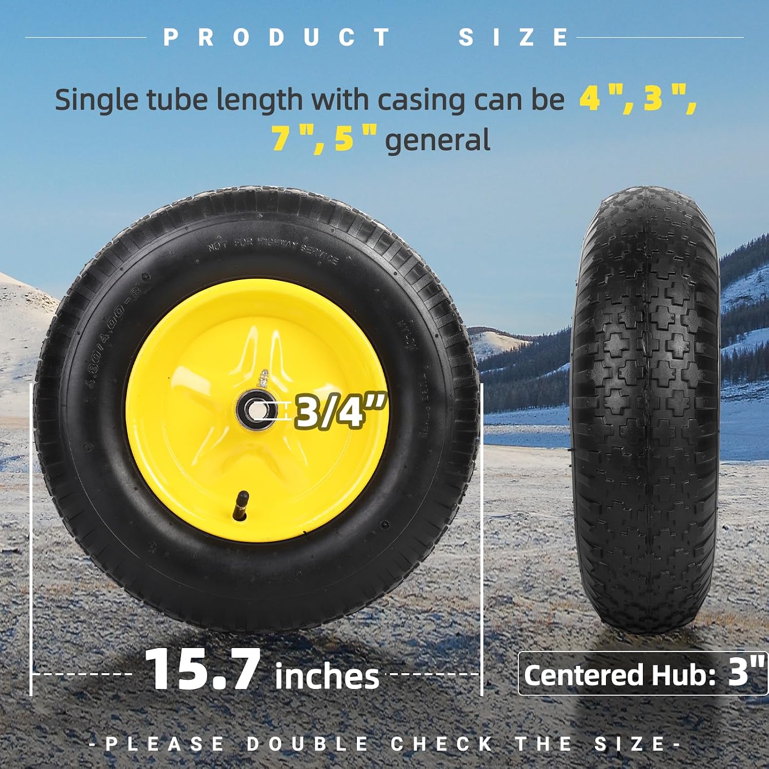 AR-PRO (2-PACK) 4.80/4.00-8" Tire and Wheel, 16" Pneumatic Tire Wheels with 3/4" Bearings and 3" Centered Hub for Wheelbarrow, Hand Truck