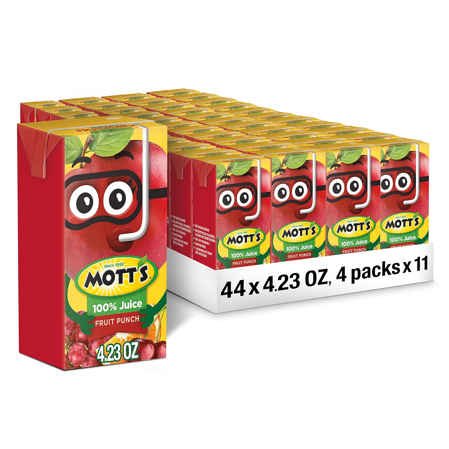 Mott's 100% Original Apple Juice, 6.75 Fl Oz Boxes, 32 Count (4 Packs Of 8), 2 Servings Of Fruit, 100% Fruit Juice, Gluten-free, Caffeine-free, Kosher, Contains No Artificial Colors Or Sweeteners