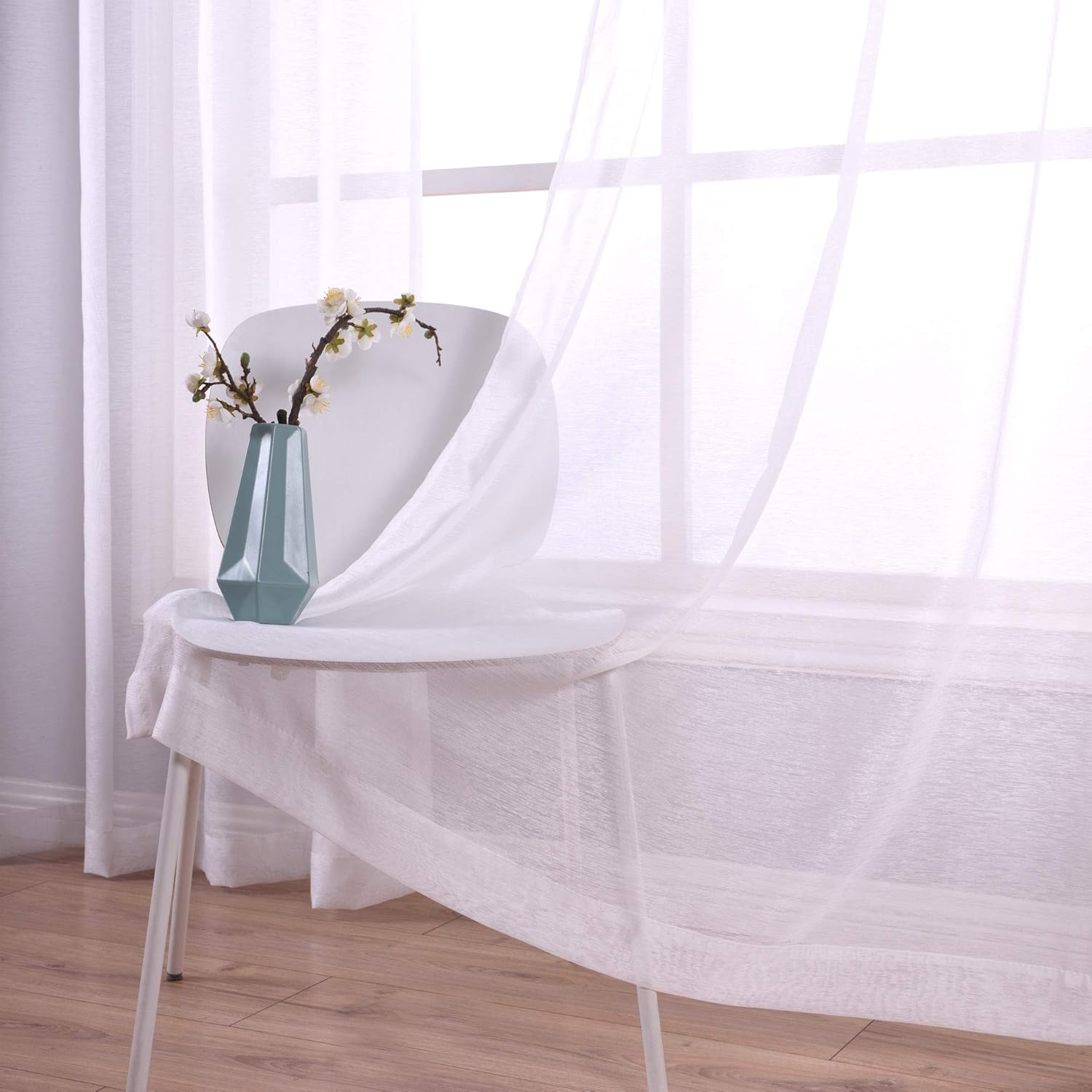 KOUFALL White Sheer Curtains 72 Inches Long for Bedroom Set of 2 Panels Grommet Faux Linen Window Voile Semi Baisc Decorative Sheer Curtains for