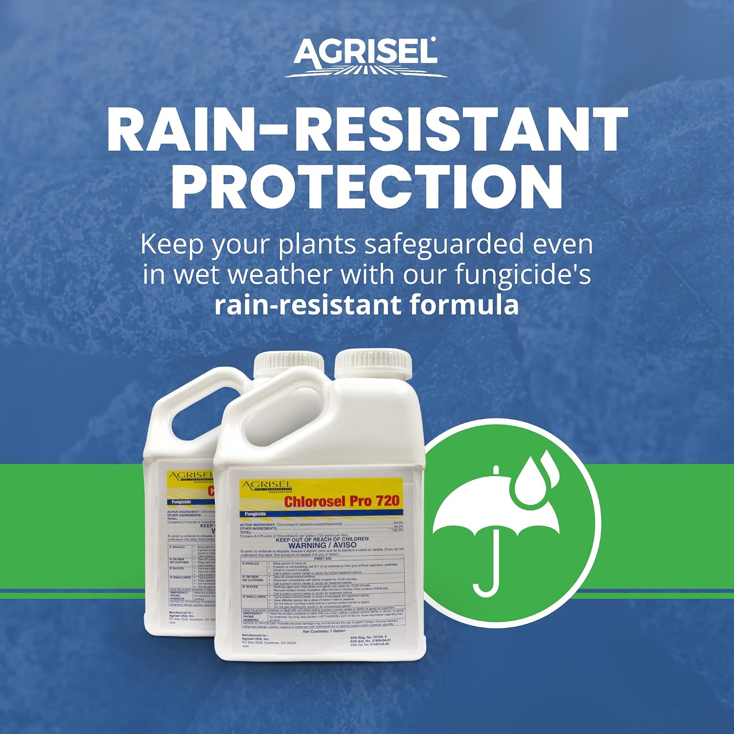 Agrisel Chlorosel Pro 720, Rain-Resistant Formula, 128 Ounces | Versatile Disease Control, Effective on 100+ Crops