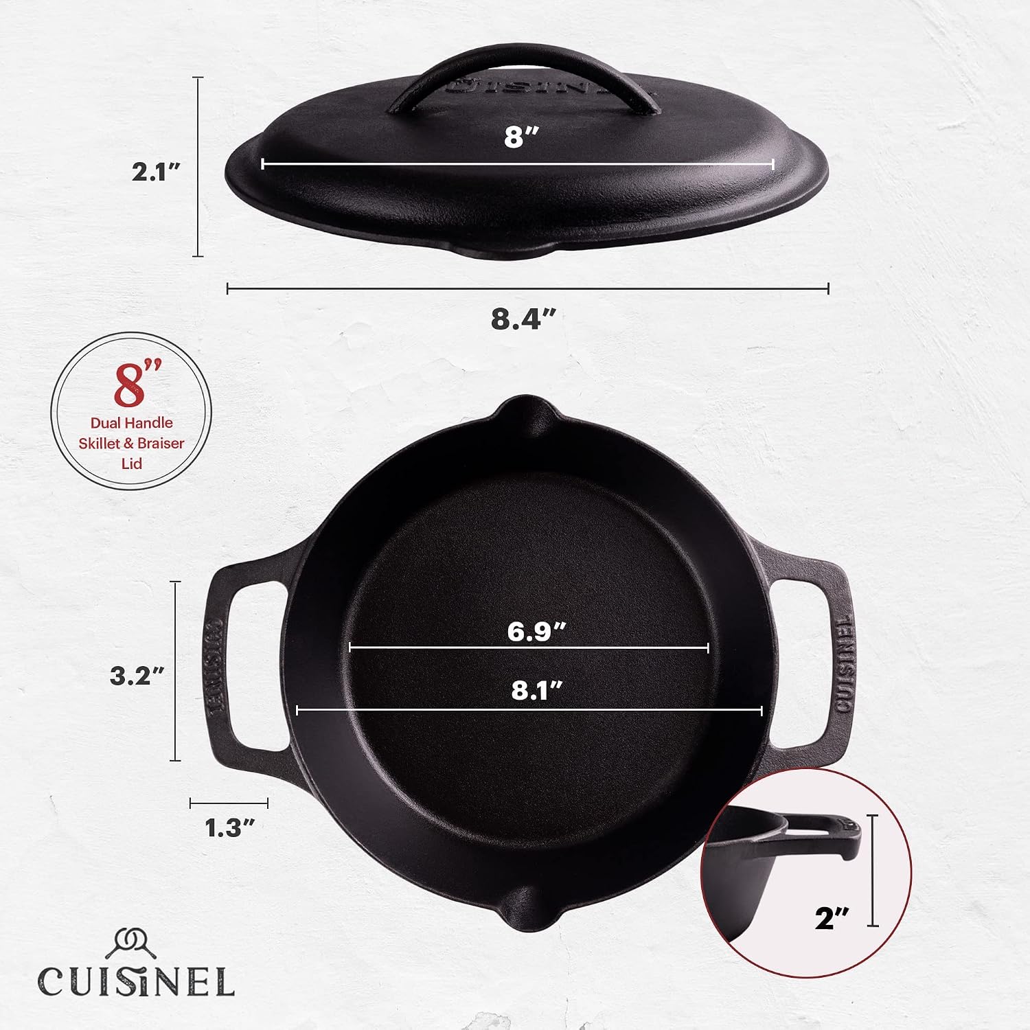 Cuisinel Cast Iron Skillet with Lid - 10"-Inch Pre-Seasoned Frying Pan + Glass Cover + Heat-Resistant Handle Holder - Indoor/Outdoor Use - Grill, Stove, Camp Firepit, Induction - Oven Safe Cookware