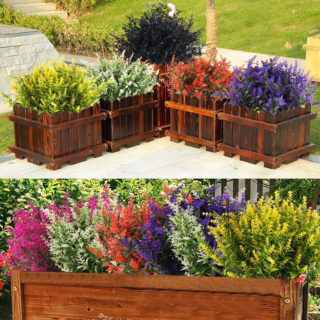 RECUTMS Artificial Greenery Lavender Fake Shrubs Flowers 8 Pcs UV Resistant