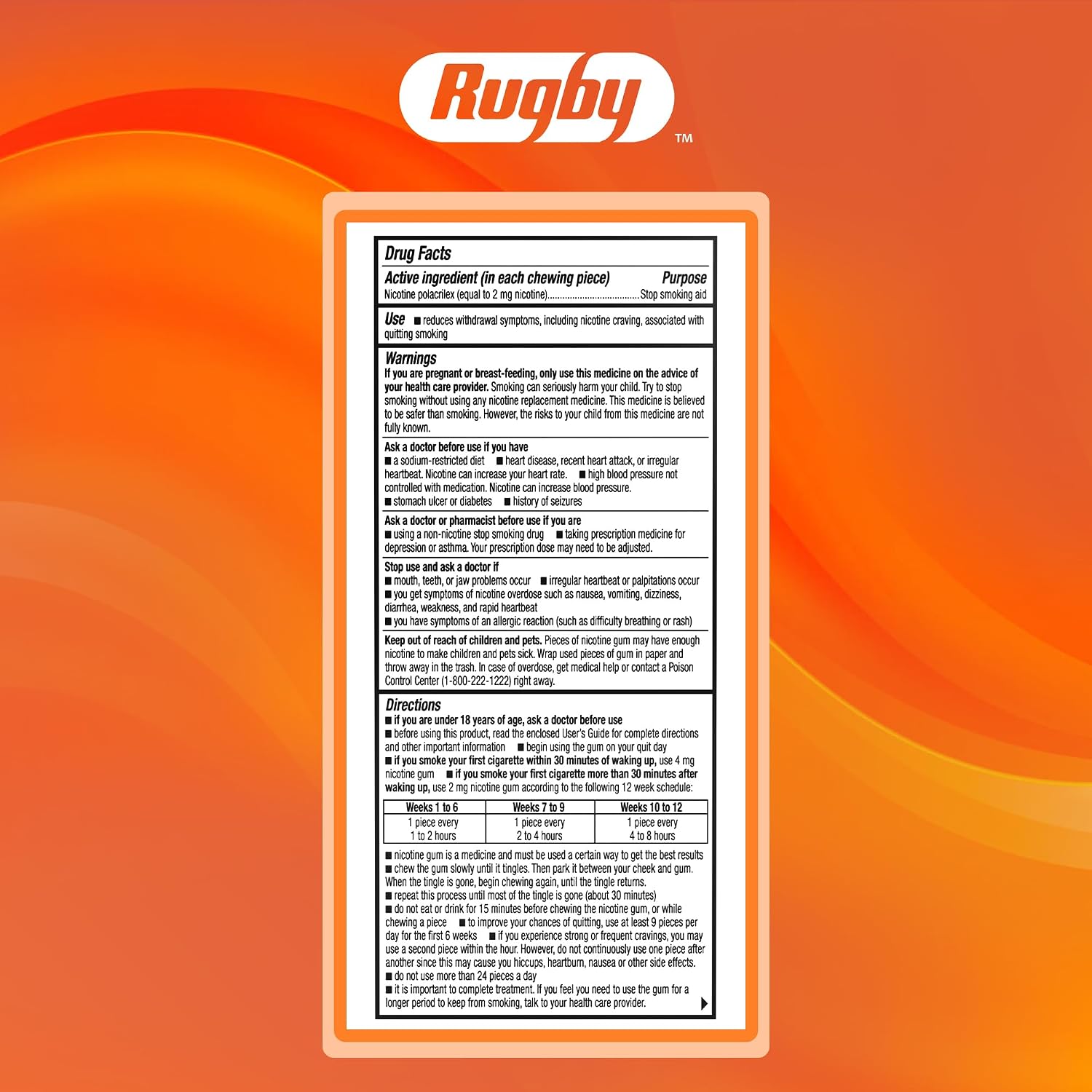 Rugby Polacrilex 2mg Nicotine Gum, Uncoated Mint Flavor, 20 Count (1-Pack) | Sugar-Free Stop Smoking Aid