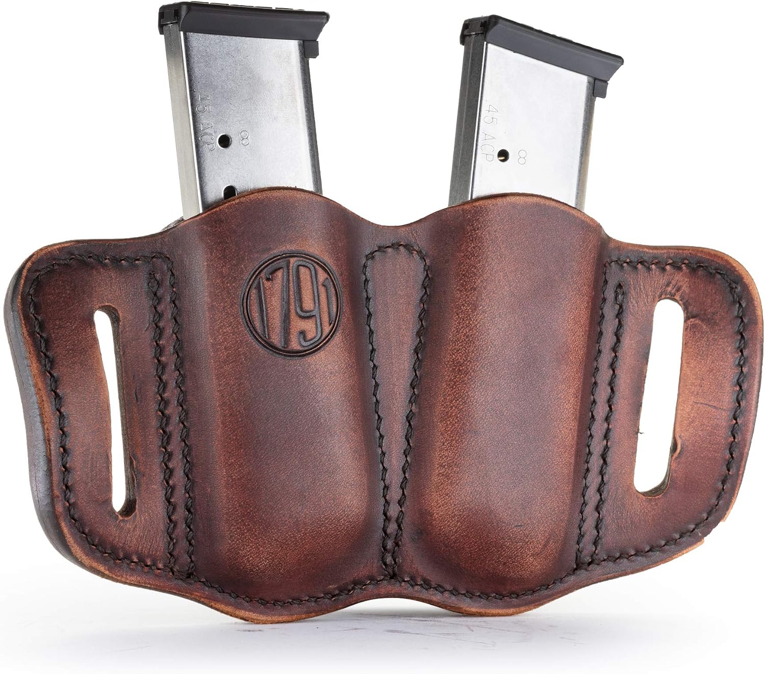 1791 Gunleather Double Mag Pouch, Single Stack 9mm, 40, 45 Magazine Holder | Double magazine pouch fits most 1911 single stack mags, handcrafted with 100% American steerhide leather