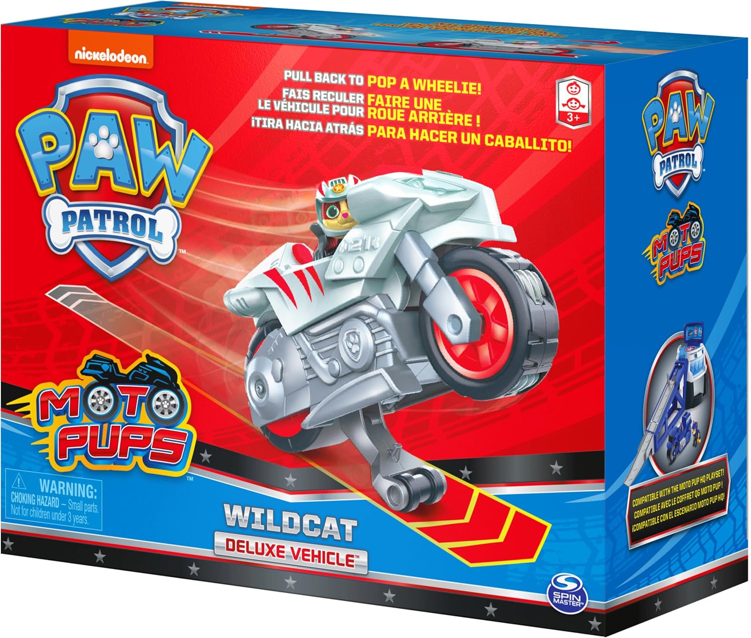 PAW Patrol, Moto Pups Wildcat’s Deluxe Pull Back Motorcycle Vehicle with Wheelie Feature and Toy Figure