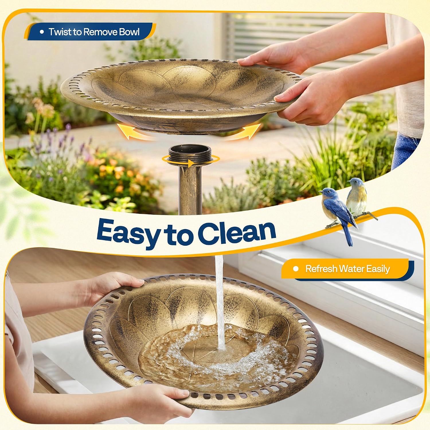 VIVOHOME Bird Bath for Outside, Polyresin Pedestal Birdbath, Green | Weather-Resistant, 20-Inch Bowl, 28-Inch Height, for Outdoor/Garden, Bird-Friendly, Easy to Clean