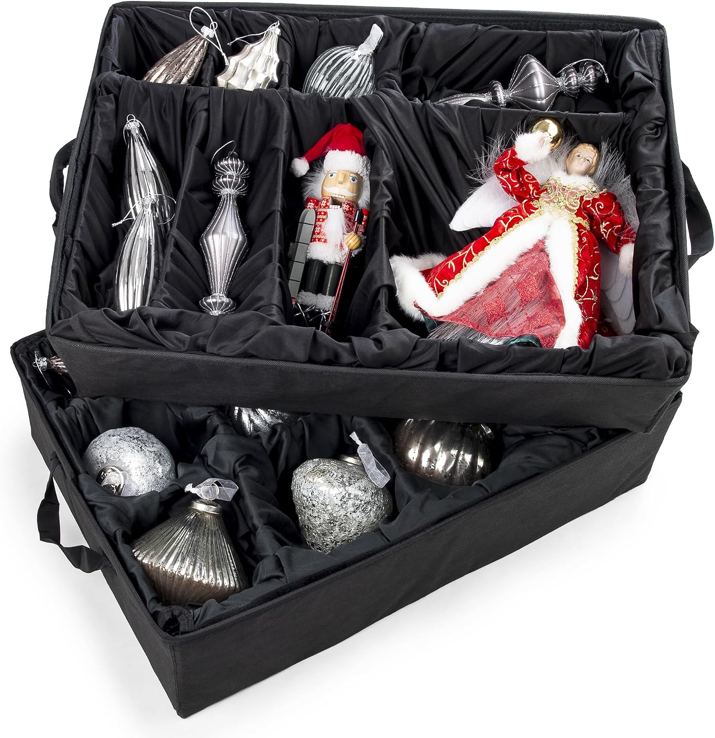 (Green Christmas Ornament Storage Box with Dividers) - Deluxe Ornament Keeper - Holds 72 Ornaments up to 4 Inches in Diameter | 3 Removable Trays with Separators | Acid-Free Fabric Lining