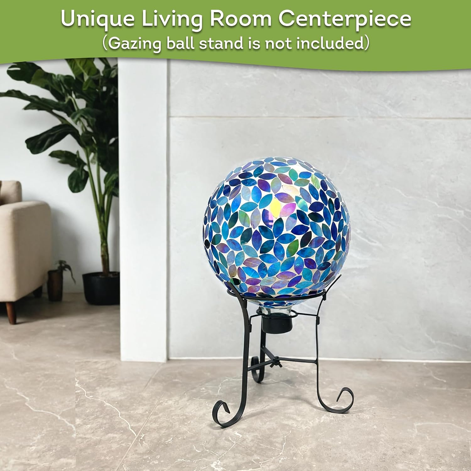 Lily's Home Colorful Mosaic Glass Gazing Ball, Designed with a Stunning Holographic Petal Mosaic Pattern to Bring Color and Reflection to Any Home and Garden, Red and Gold (10" Diameter)