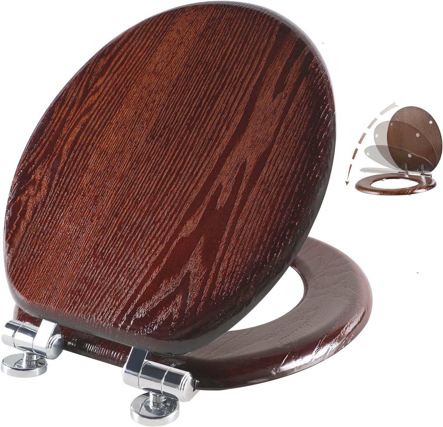 Angel Shield Toilet Seat with Zinc Alloy Hinges Quiet-Close Quick-Release Wood Molded UV Lid Easy Clean(Elongated,Black)