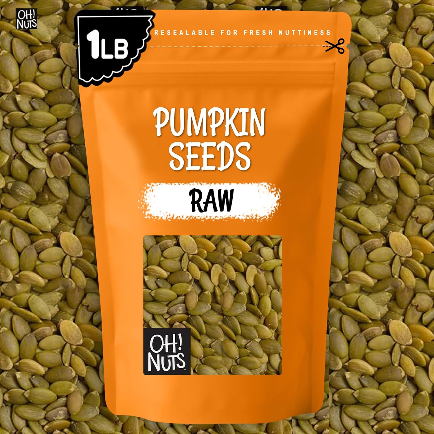 Oh! Nuts Raw Pumpkin Seeds Unsalted Pepitas 1 Pound - 100% Natural | Raw pumpkin seeds unsalted - 100% natural organic pepitas to eat - No shell - Packed in NY - Resealable zip-seal bag