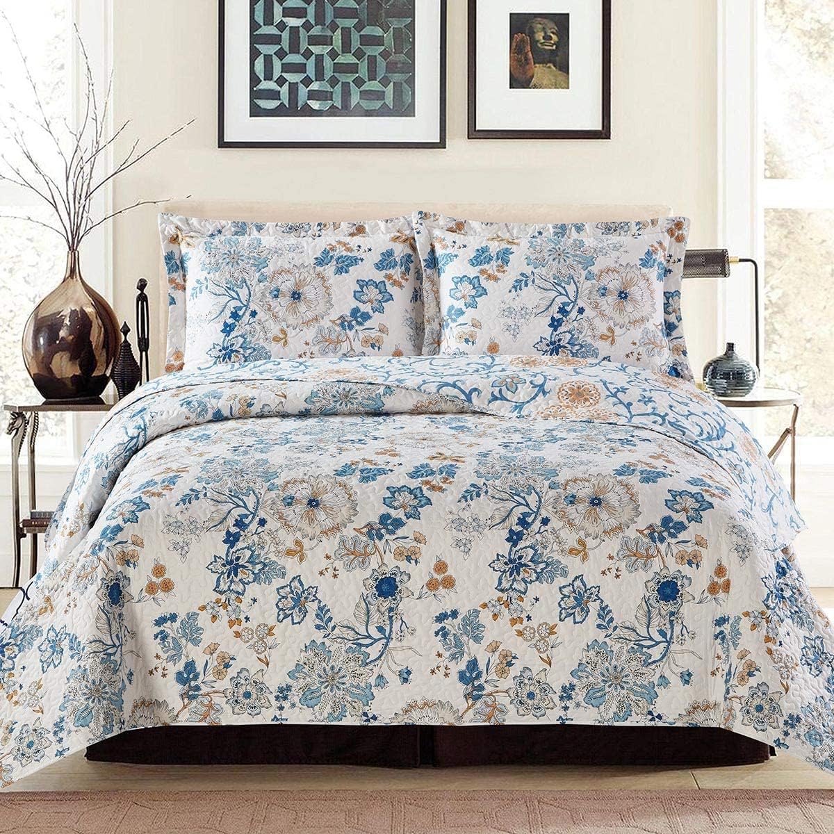 Royal Hotel Ayat Birds Oversized Coverlet Set Queen Size – Luxury Queen Quilt Bedspread, All Season Soft Filled Quilts