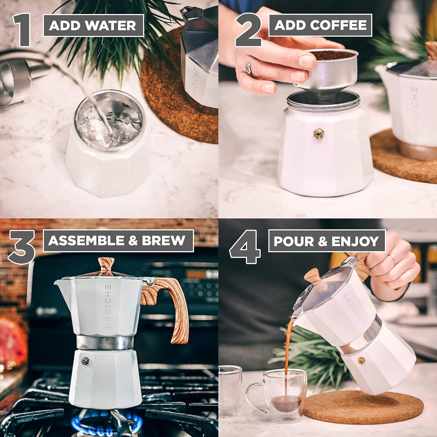 GROSCHE Milano Moka Pot | 9 Espresso Cup - 15.2 oz | Stovetop Espresso Percolator & Coffee Maker – Portable, Ideal for Home and Camping | Cuban Coffee Maker And Italian Moka Pot For Stovetop Espresso; For Gas, Electric, And Propane Stoves With A Soft-Tou…