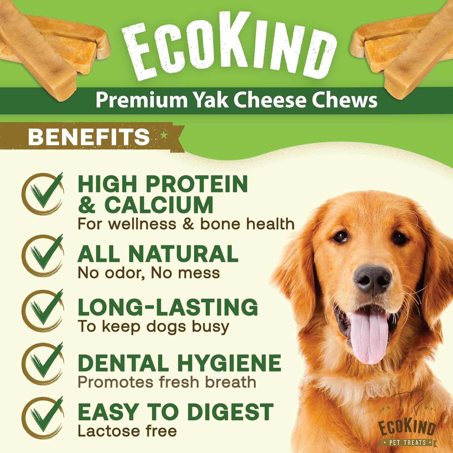 EcoKind Yak Cheese Himalayan Dog Chews, Yak Chews for Small Dogs, 8 Bones