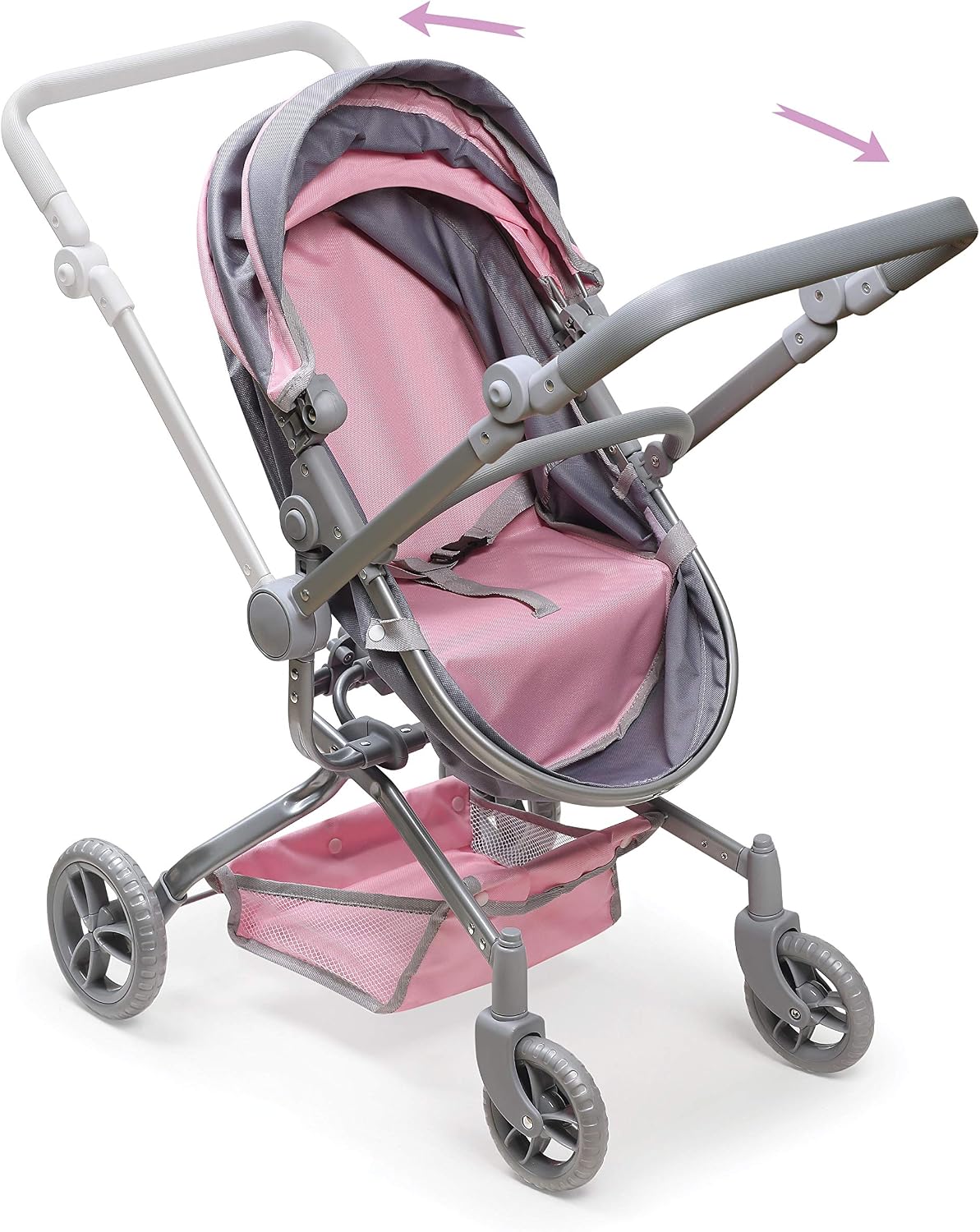 Badger Basket Foldable Doll Stroller & Pram with Canopy - Gray/Pink