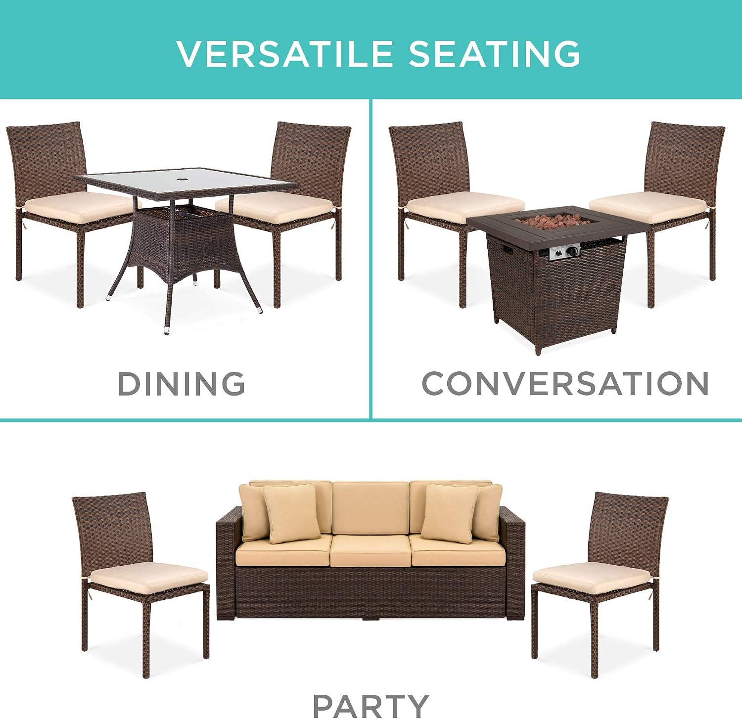 Best Choice Products Set of 4 Stackable Outdoor Patio Wicker Chairs w/Cushions, UV-Resistant Finish, and Steel Frame - Brown/Red