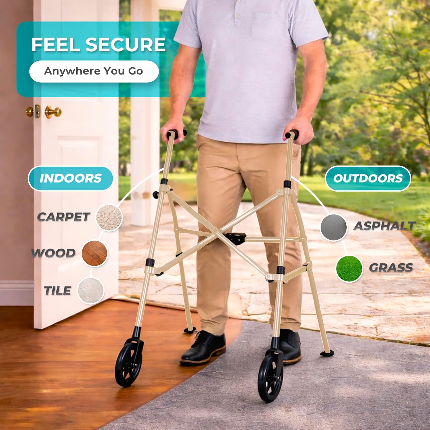 Stander Space Saver Walker Short, Lightweight Folding Rolling Mobility Aid for Juniors & Petite Adults