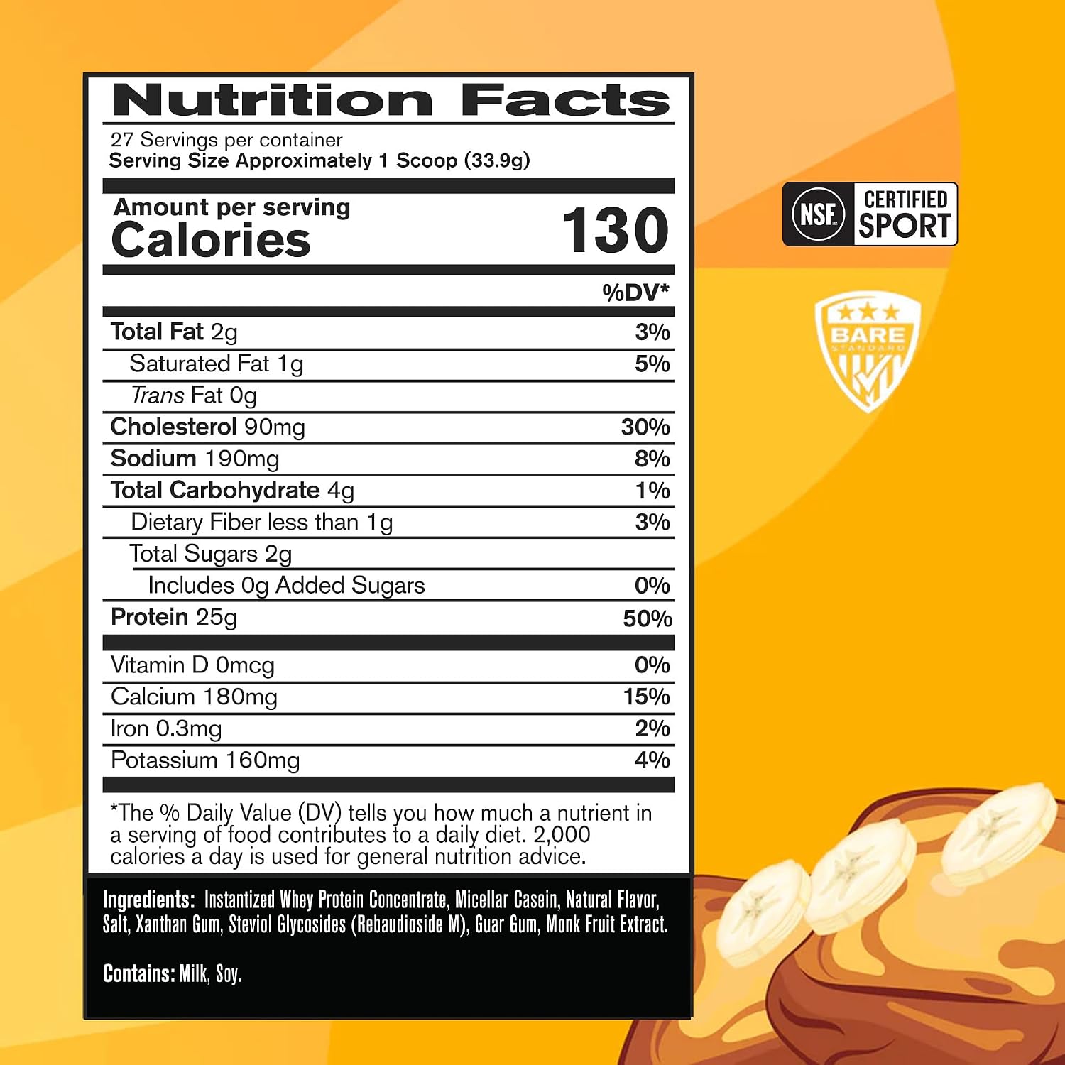 BARE PERFORMANCE NUTRITION, BPN Whey Protein + Casein Protein Powder Blend, Vanilla, 25g Protein per Serving Supports Lean Muscle Recovery