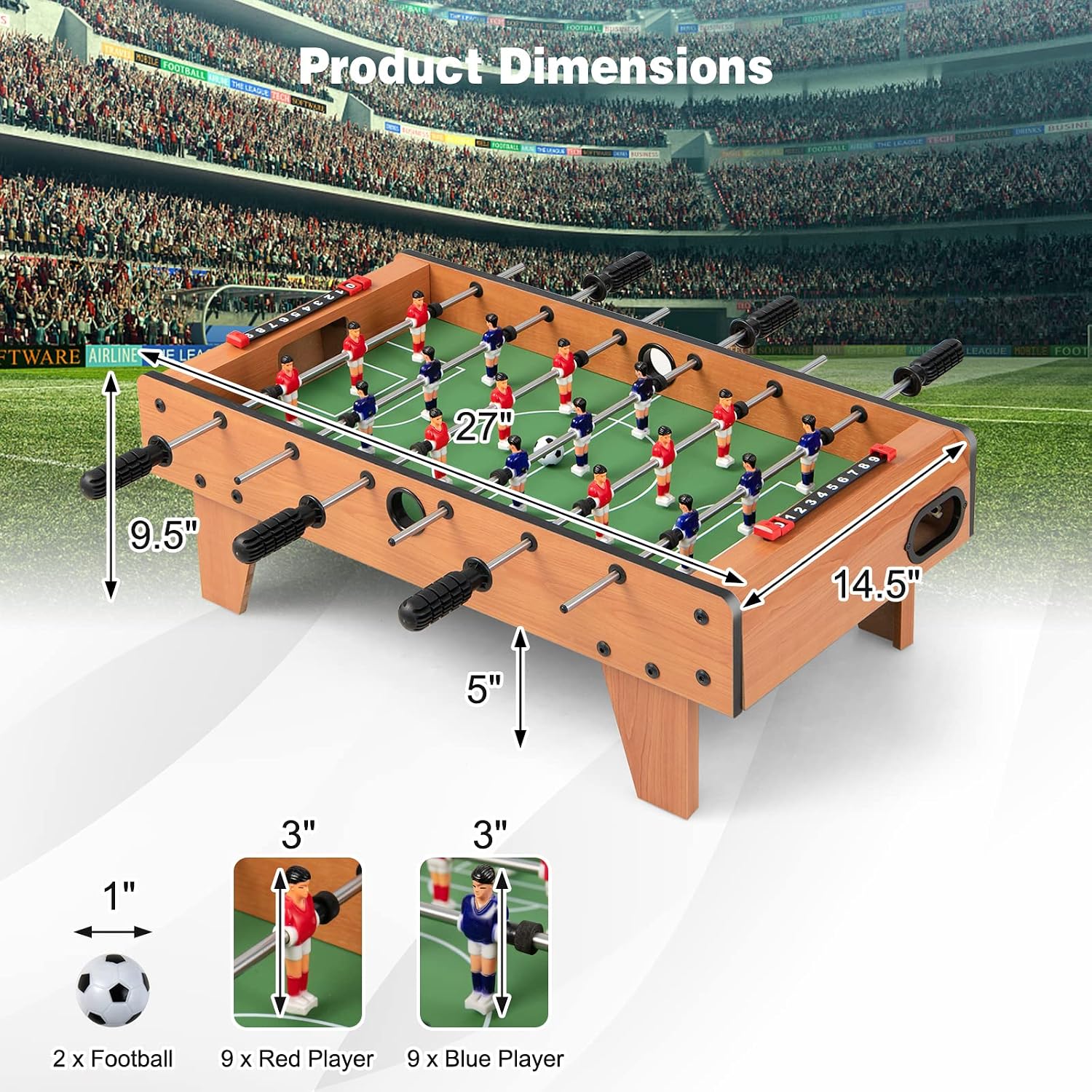Giantex 27" Foosball Table, Easily Assemble Wooden Soccer Game Table Top w/Footballs, Indoor Table Soccer Set for Arcades, Game Room, Bars, Parties