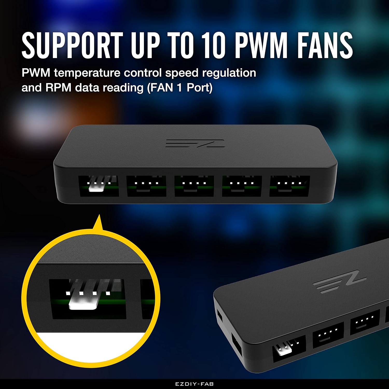 EZDIY-FAB 10-Port PWM Fan Hub, 4-Pin & 3-Pin Fan Splitter for PC Fans