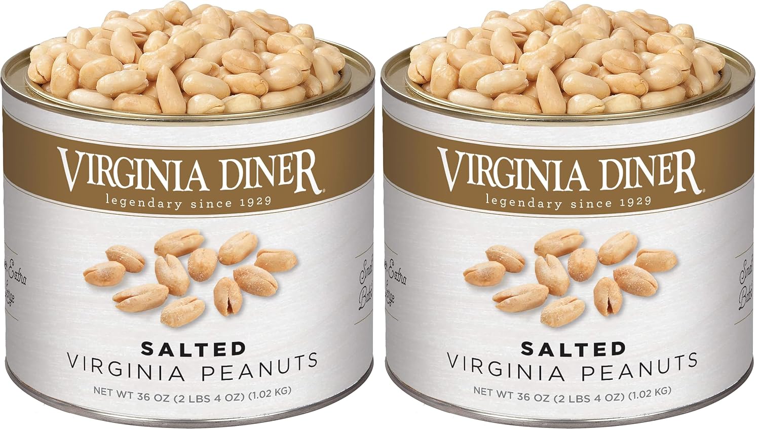 Virginia Diner Salted Virginia Peanuts - XL Gourmet Peanuts Non-GMO, Preservative Free Gifts from Virginia Since 1929-18 Oz Can