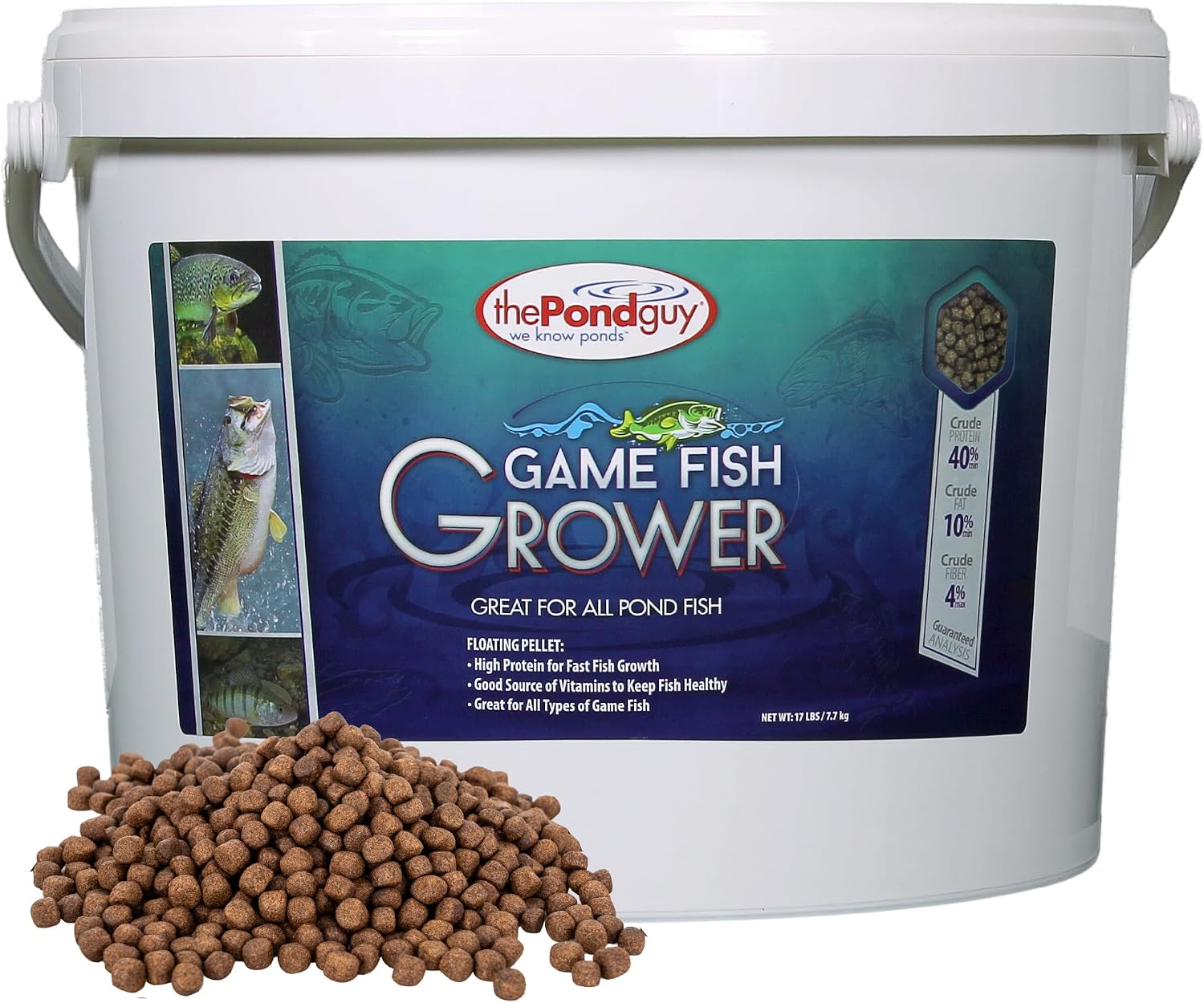 The Pond Guy Game Fish Grower Floating Pellet Food, 17 lbs | Complete aquatic nutrition for bass, trout