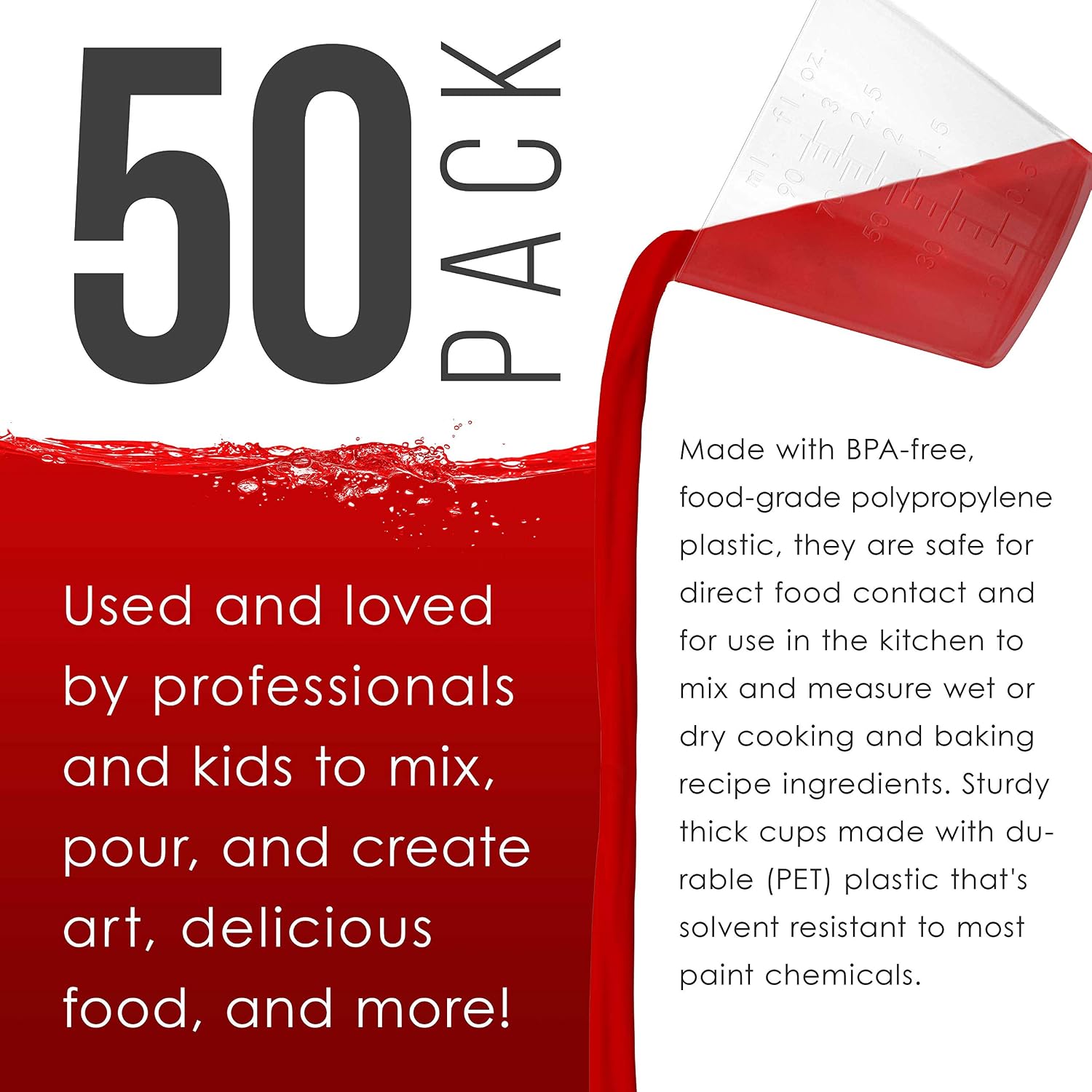 Pouring Masters 40 Ounce (1200ml) Graduated Plastic Mixing Cups (Box of 24)