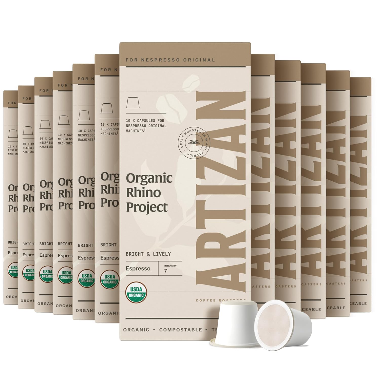 Artizan Coffee USDA Organic Espresso Coffee Capsules For Nespresso Original | Signature Blend Variety | 40 Compatible Compostable Pods