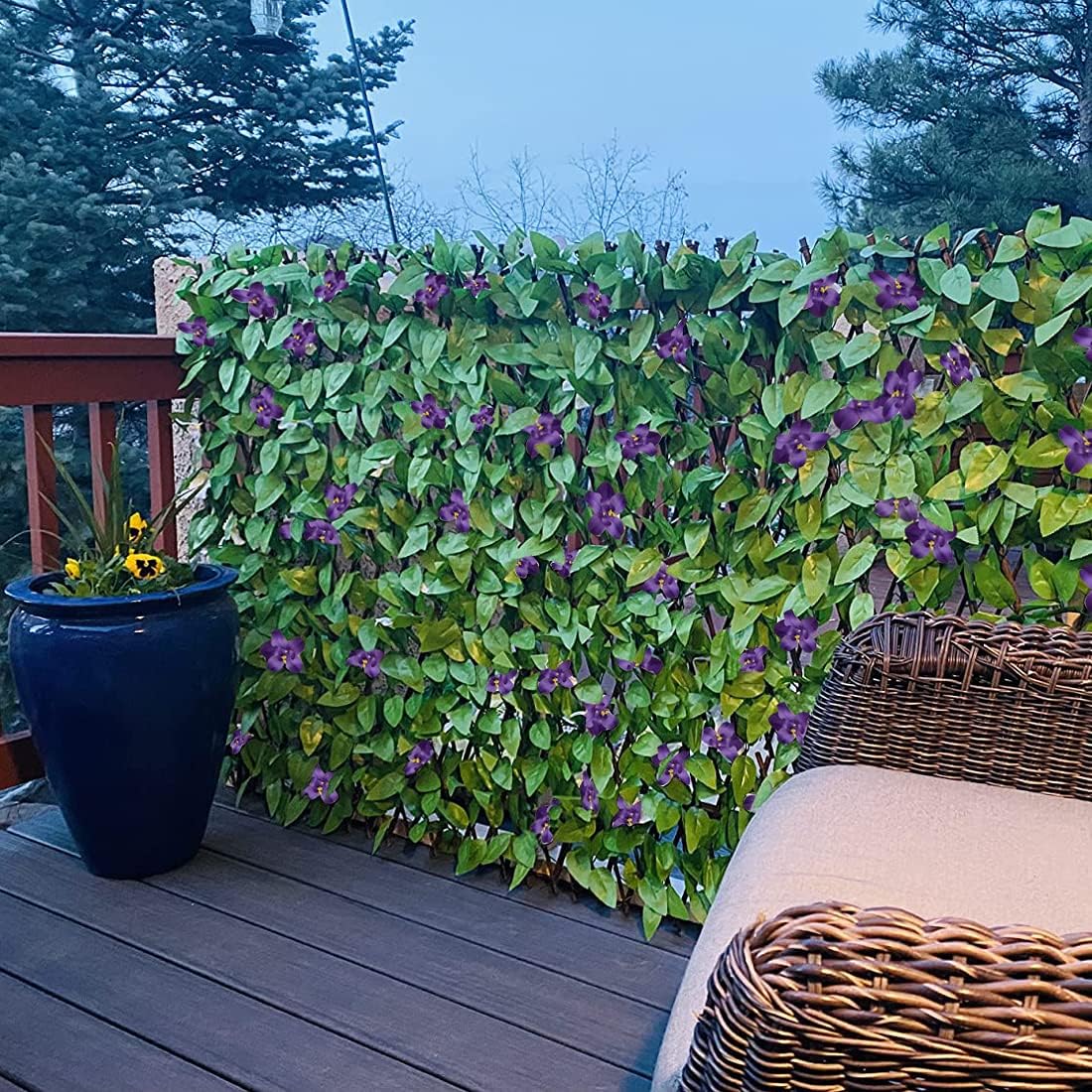 Expandable Fence Privacy Screen for Balcony Patio Outdoor,Decorative Faux Ivy Fencing Panel,Artificial Hedges (Single Sided Leaves)……